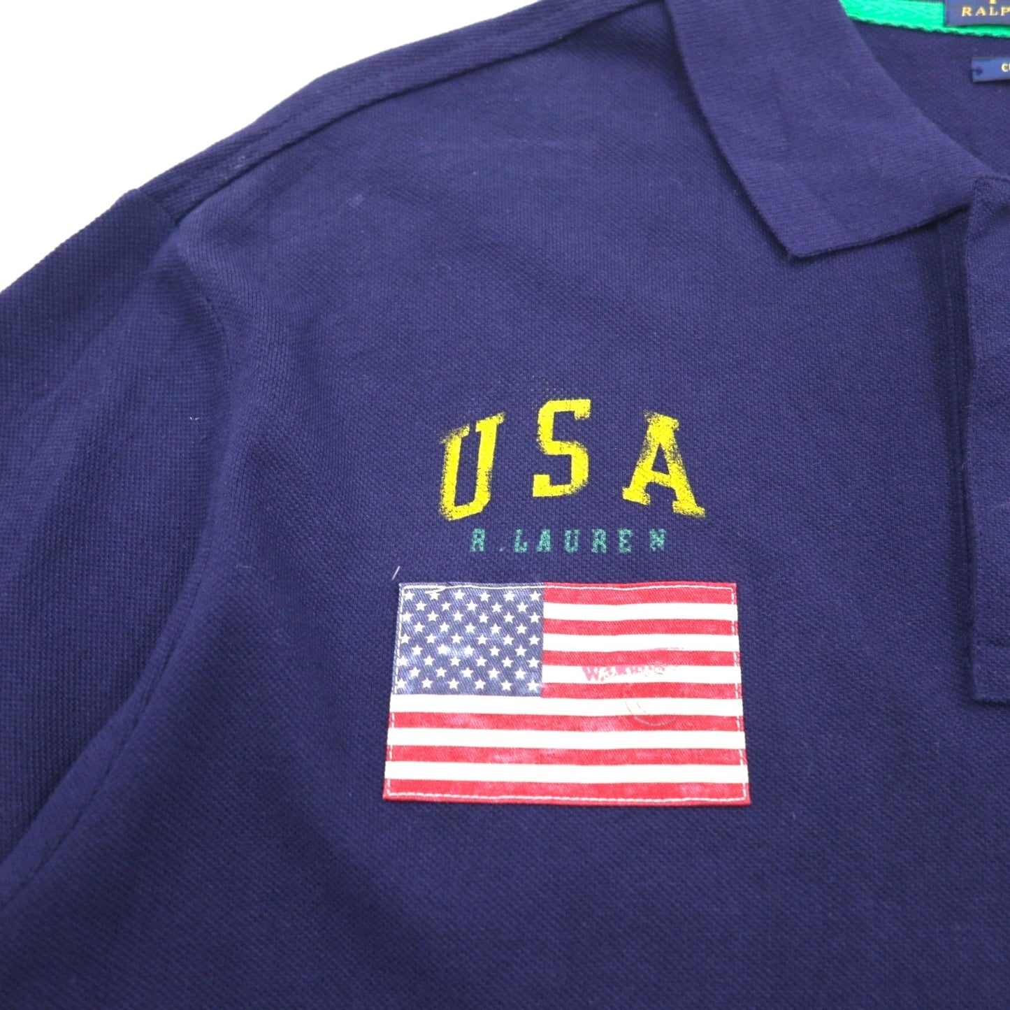 POLO RALPH LAUREN 鹿の子 ポロシャツ XL ネイビー コットン 刺繍 ビッグポニー USA 星条旗