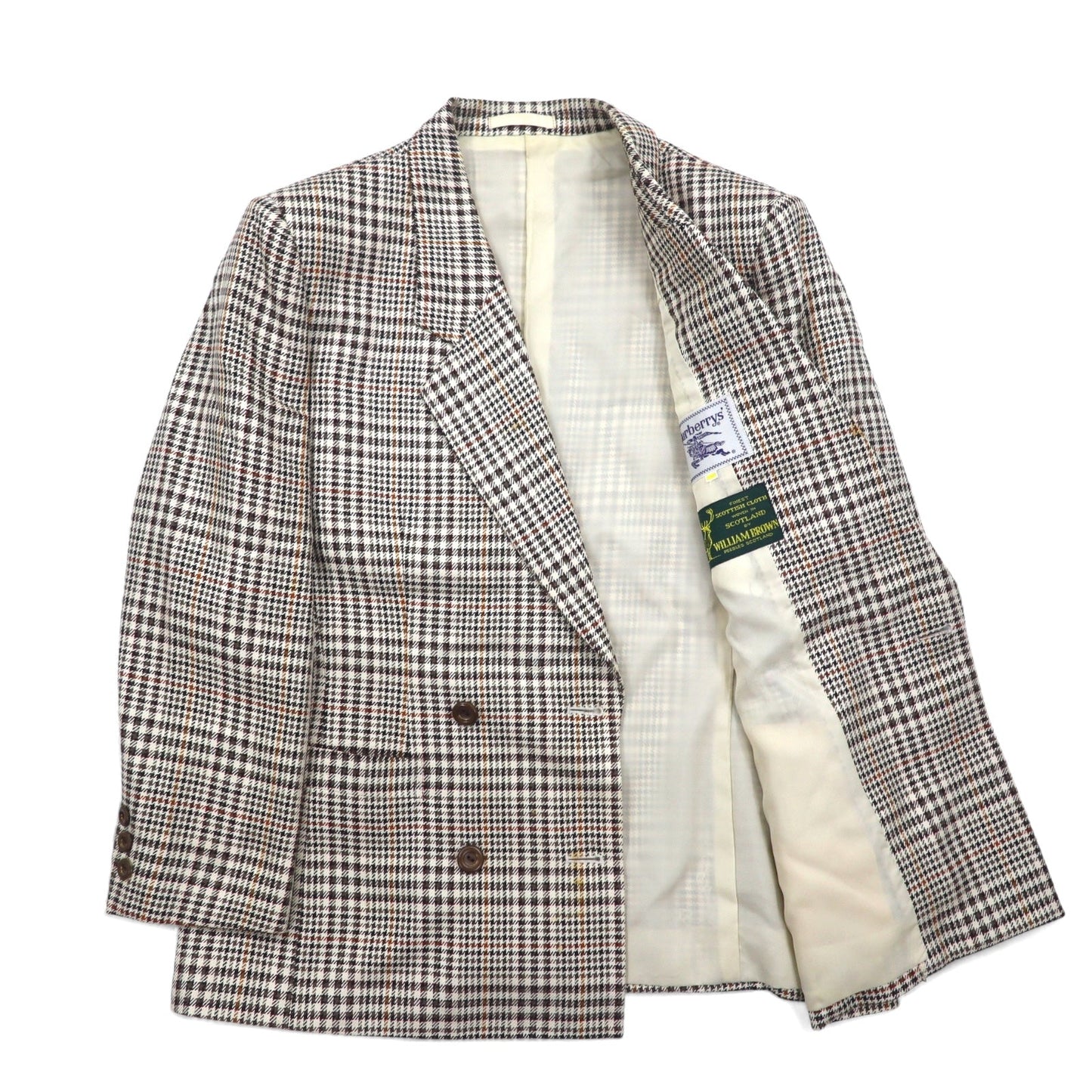 Burberrys シルク ダブル スーツ セットアップ M ベージュ チェック ウール WILLIAM BROWN