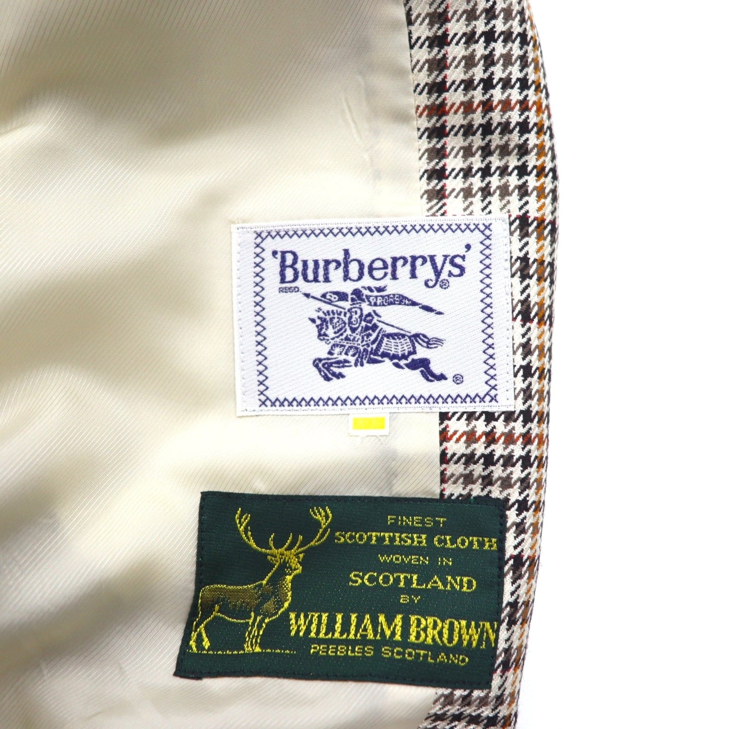 Burberrys シルク ダブル スーツ セットアップ M ベージュ チェック ウール WILLIAM BROWN