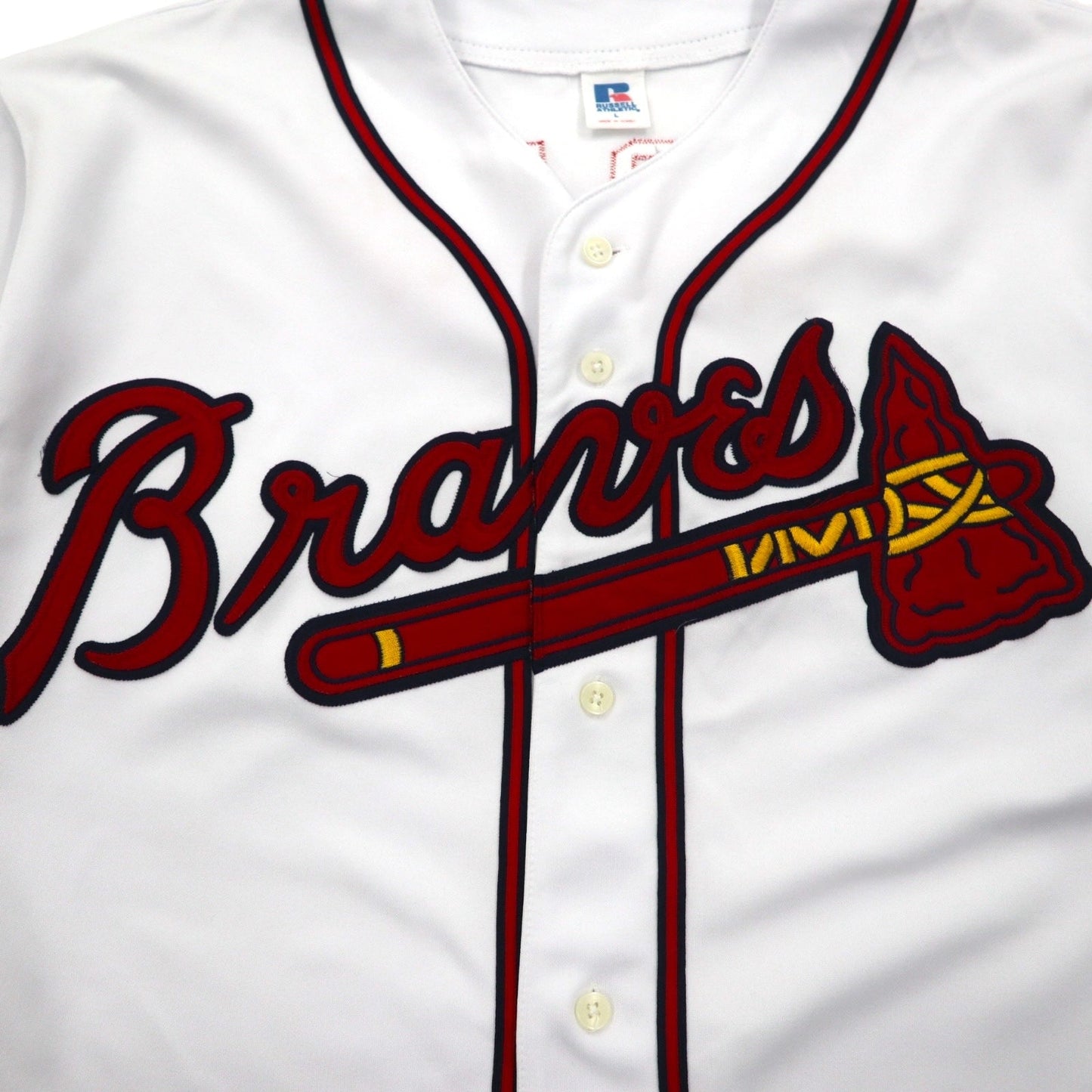RUSSELL ATHLETICS 90年代 MLB ベースボールシャツ L ホワイト ポリエステル Braves ナンバリング
