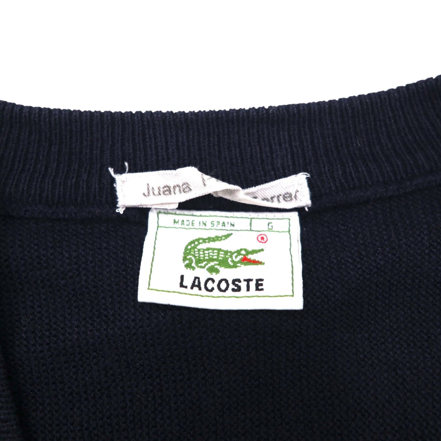 LACOSTE 80年代 スペイン製 Vネック アクリルニット セーター L ネイビー