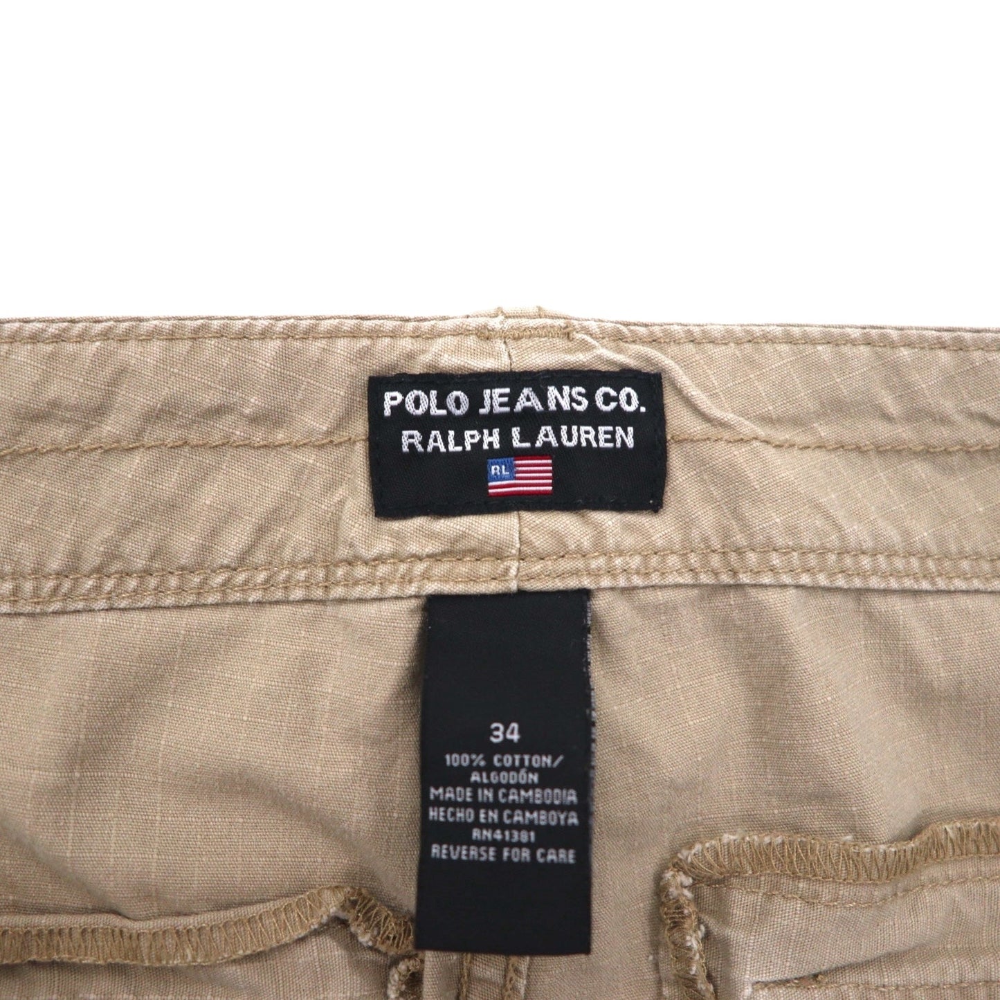 POLO JEANS CO. RALPH LAUREN 90年代 リップストップ カーゴショートパンツ ハーフパンツ L カーキ コットン