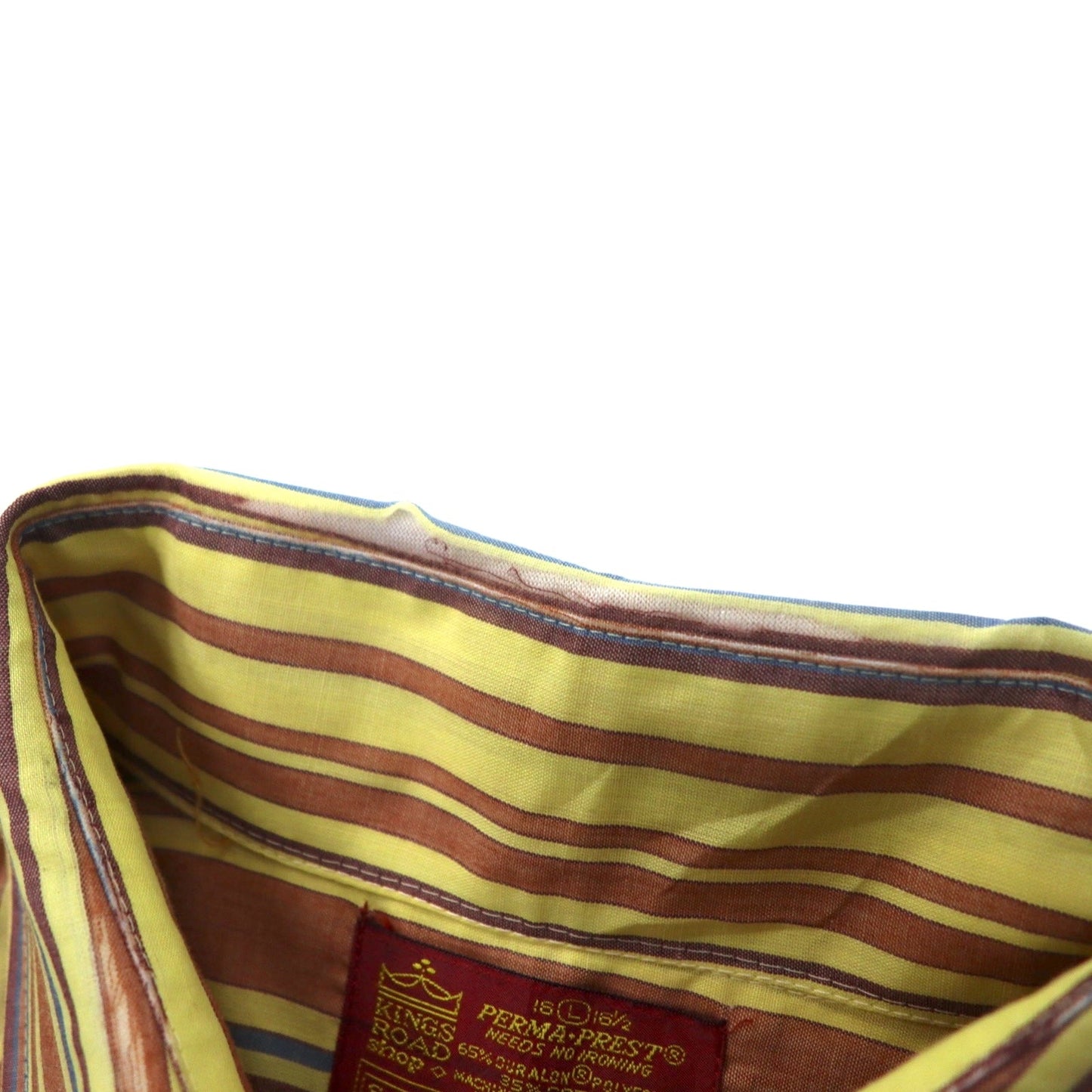 Sears 70年代 KINGS ROAD ドレスシャツ L イエロー ストライプ ポリエステル コットン PERMA-PREST