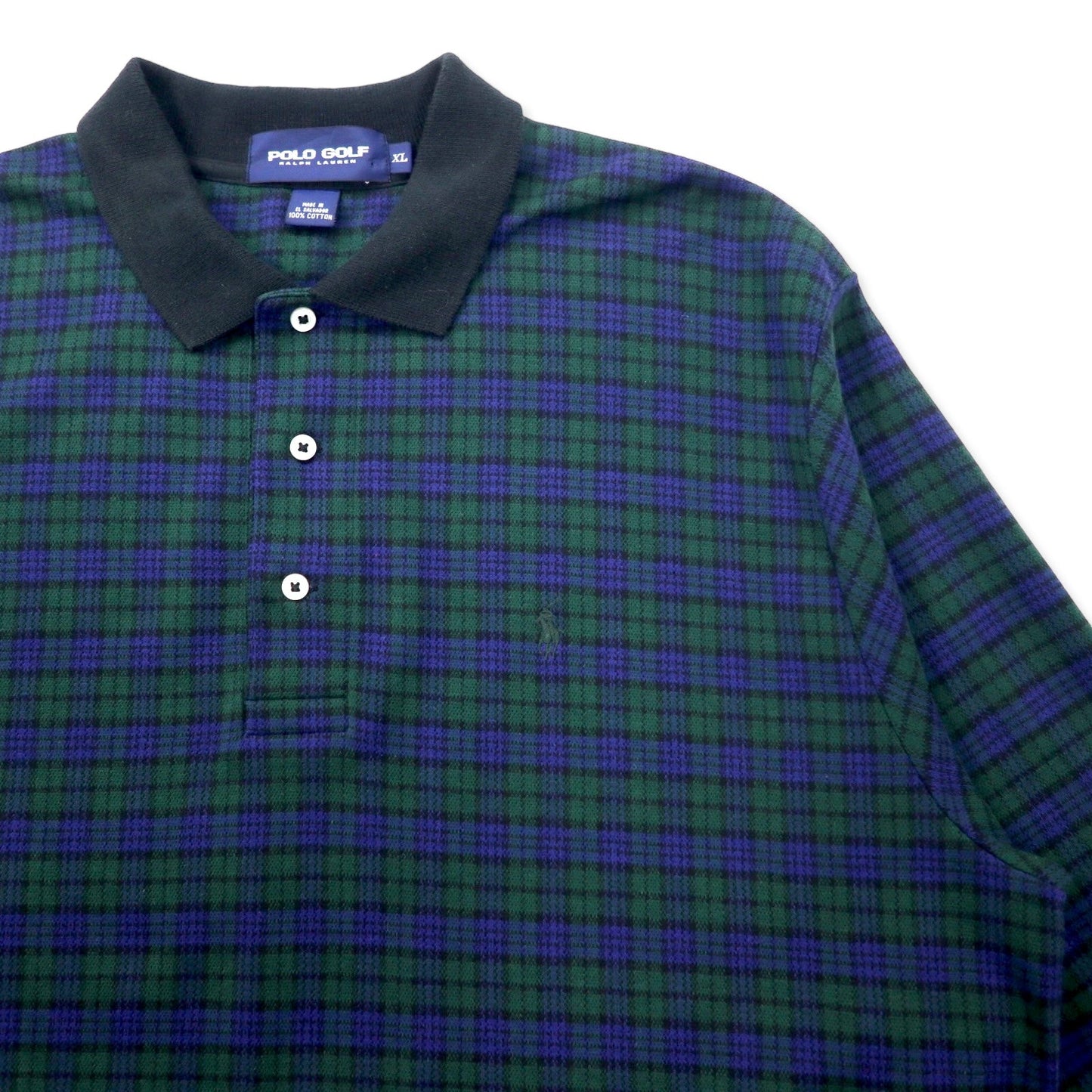 POLO GOLF RALPH LAUREN ブラックウォッチ 長袖ポロシャツ XL グリーン チェック コットン スモールポニー刺繍