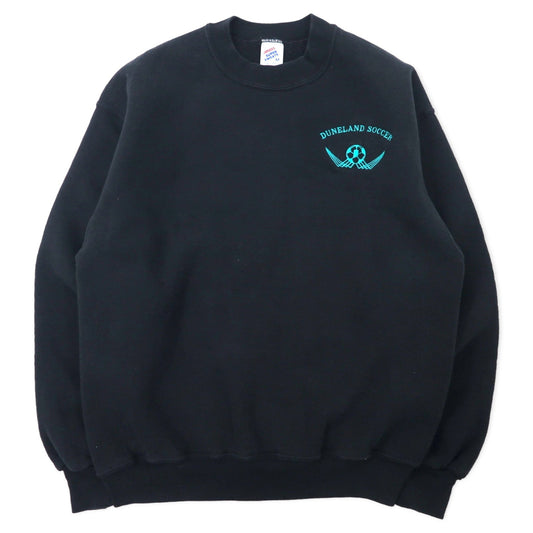 JERZEES USA製 90年代 SUPER SWEATS クルーネック スウェット M ブラック コットン 裏起毛 DUNELAND SOCCER ワンポイント刺繍
