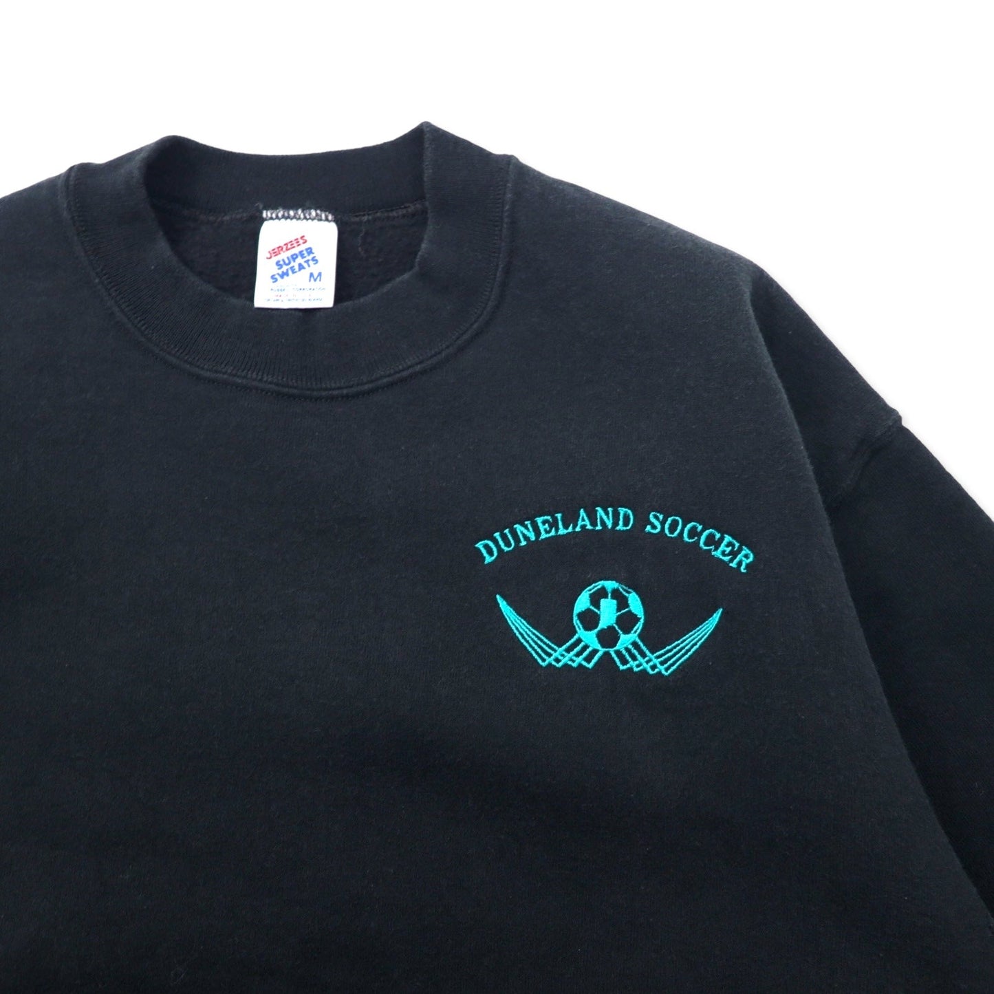 JERZEES USA製 90年代 SUPER SWEATS クルーネック スウェット M ブラック コットン 裏起毛 DUNELAND SOCCER ワンポイント刺繍