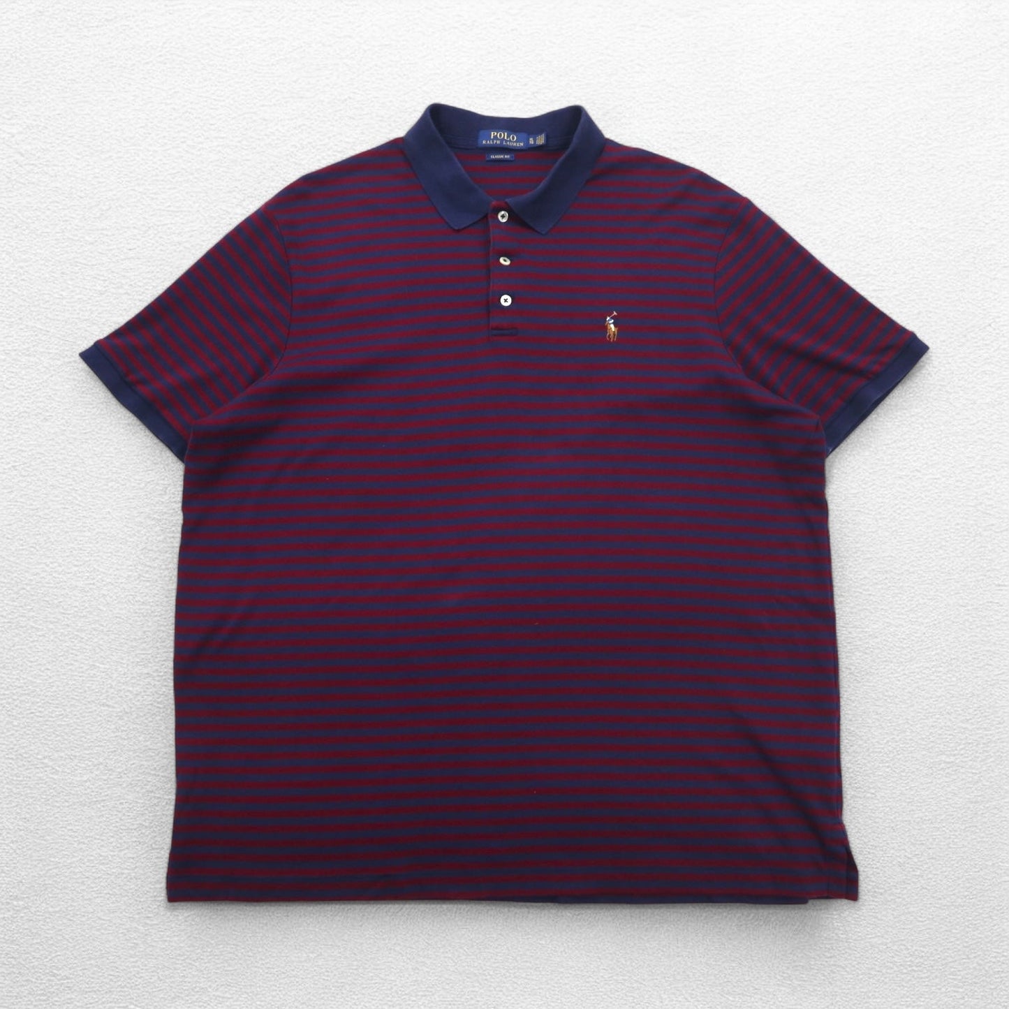 POLO RALPH LAUREN クラシックフィット ボーダー ポロシャツ XL ネイビー ボルドー スモールポニー刺繍