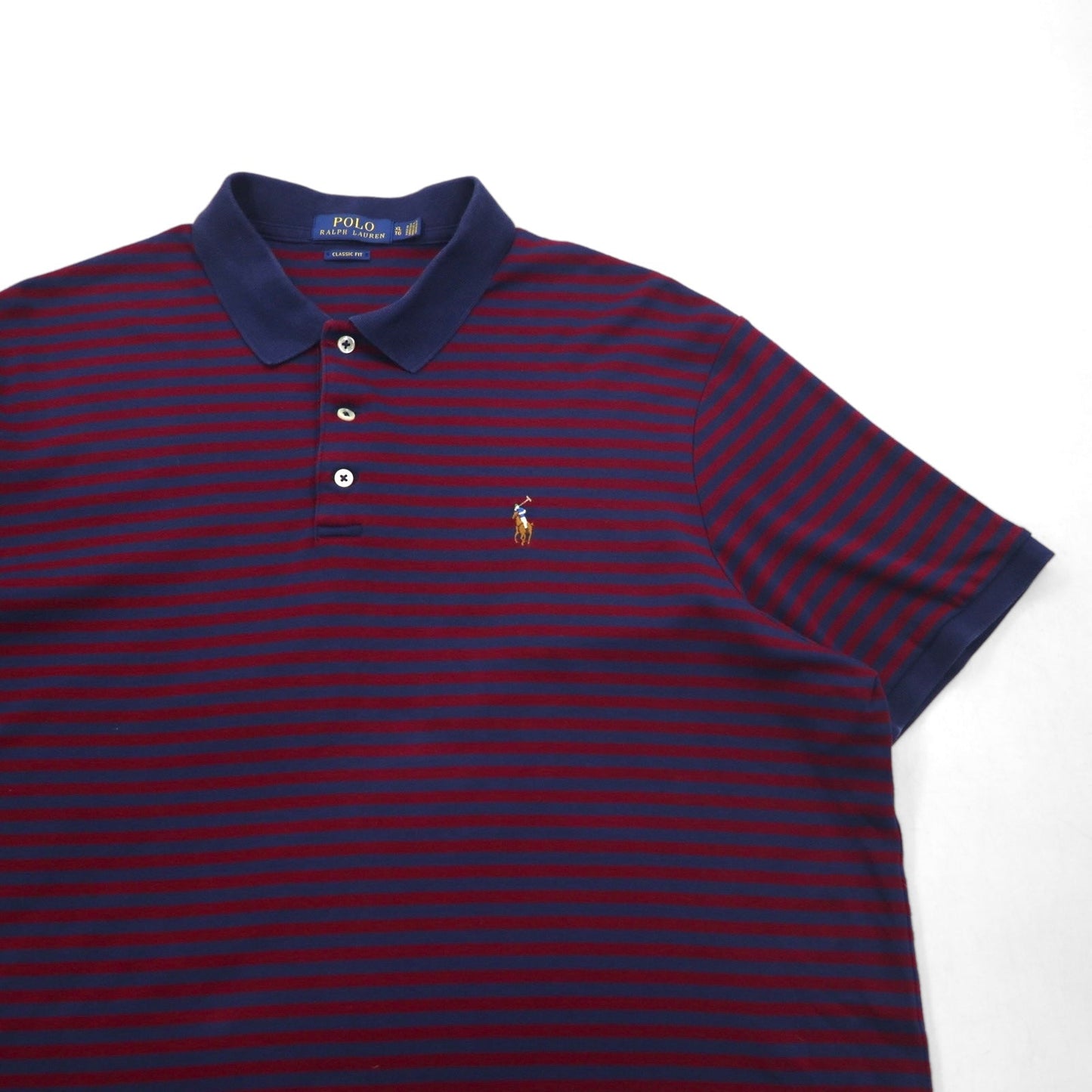 POLO RALPH LAUREN クラシックフィット ボーダー ポロシャツ XL ネイビー ボルドー スモールポニー刺繍