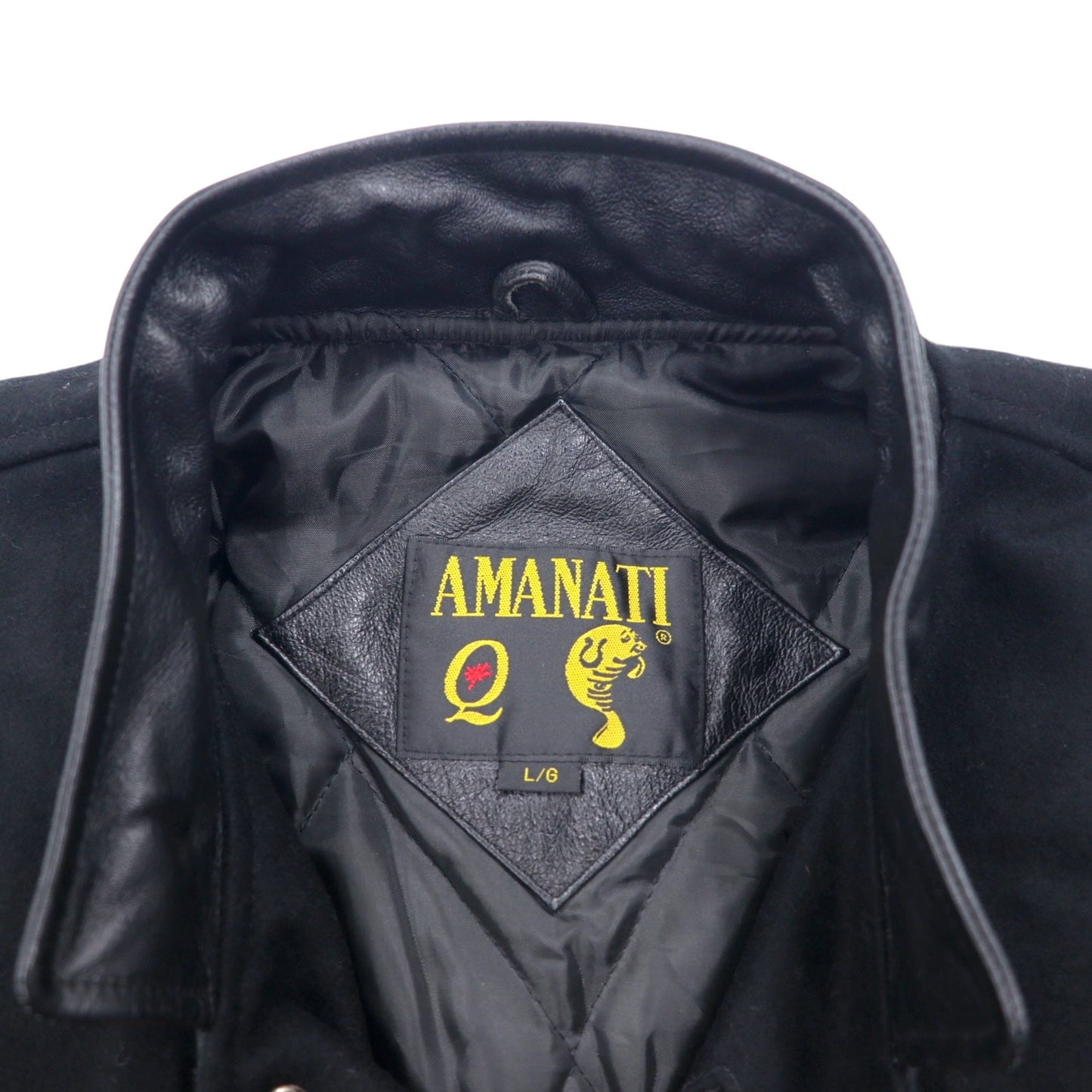 AMANATI レザー 切替 メルトン スタジャン L ブラック ウール レザー HAMPTON'S