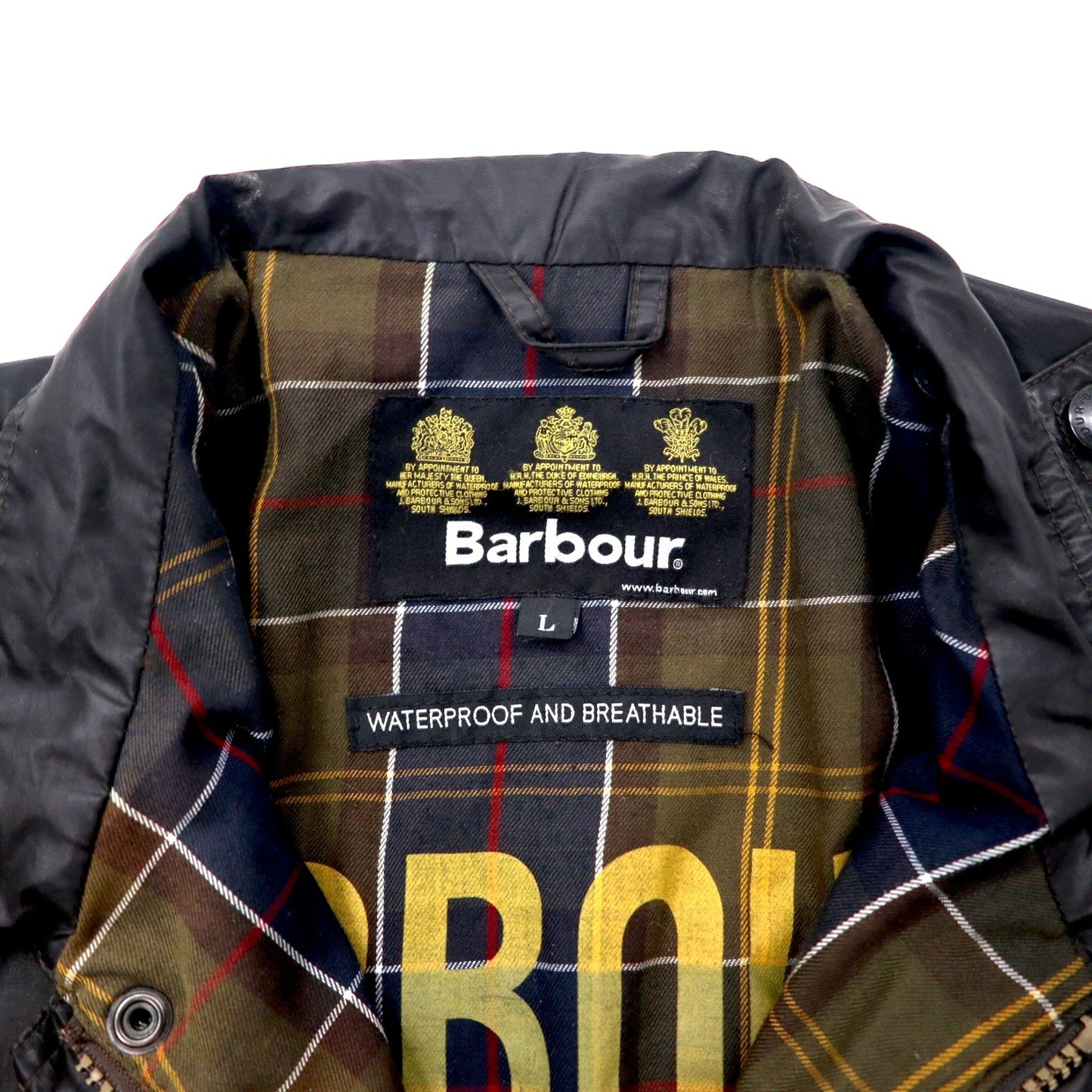 Barbour フライトジャケット L ブラウン コットン ポリエステル 防水 WATERPROOF AND BREATHABLE 裏地チェック CARBON FINISH FLYER
