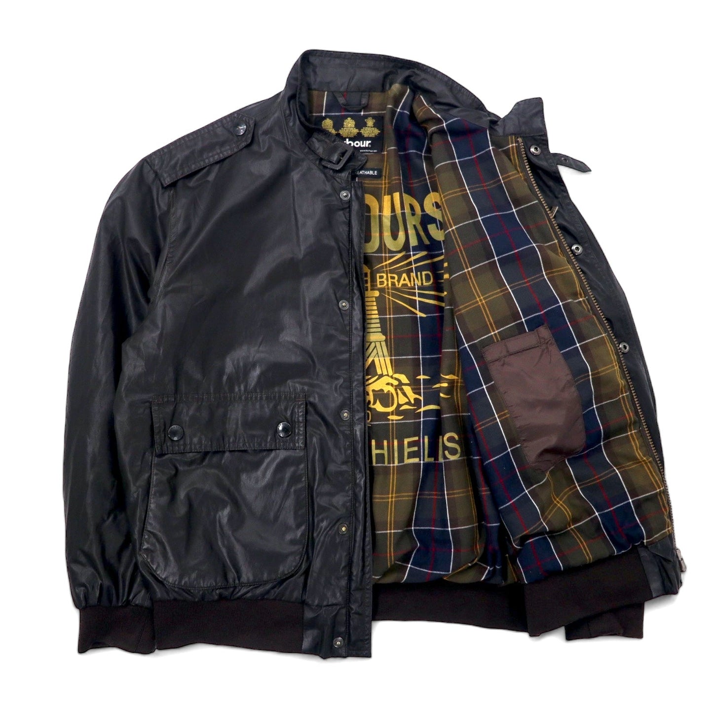 Barbour フライトジャケット L ブラウン コットン ポリエステル 防水 WATERPROOF AND BREATHABLE 裏地チェック CARBON FINISH FLYER