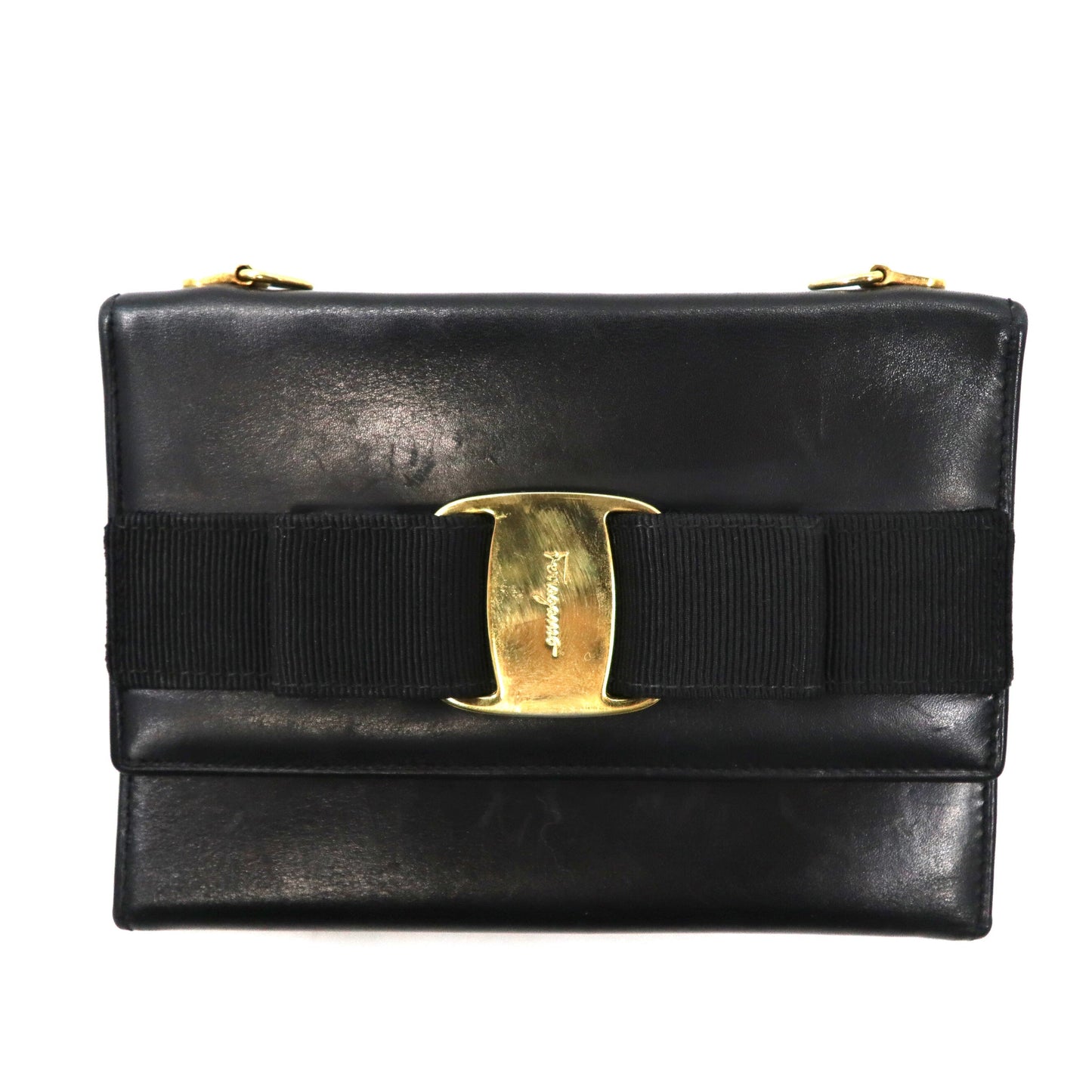 Salvatore Ferragamo 長財布 ショルダーストラップ付属 ブラック レザー 22 5619 ヴァラリボン イタリア製