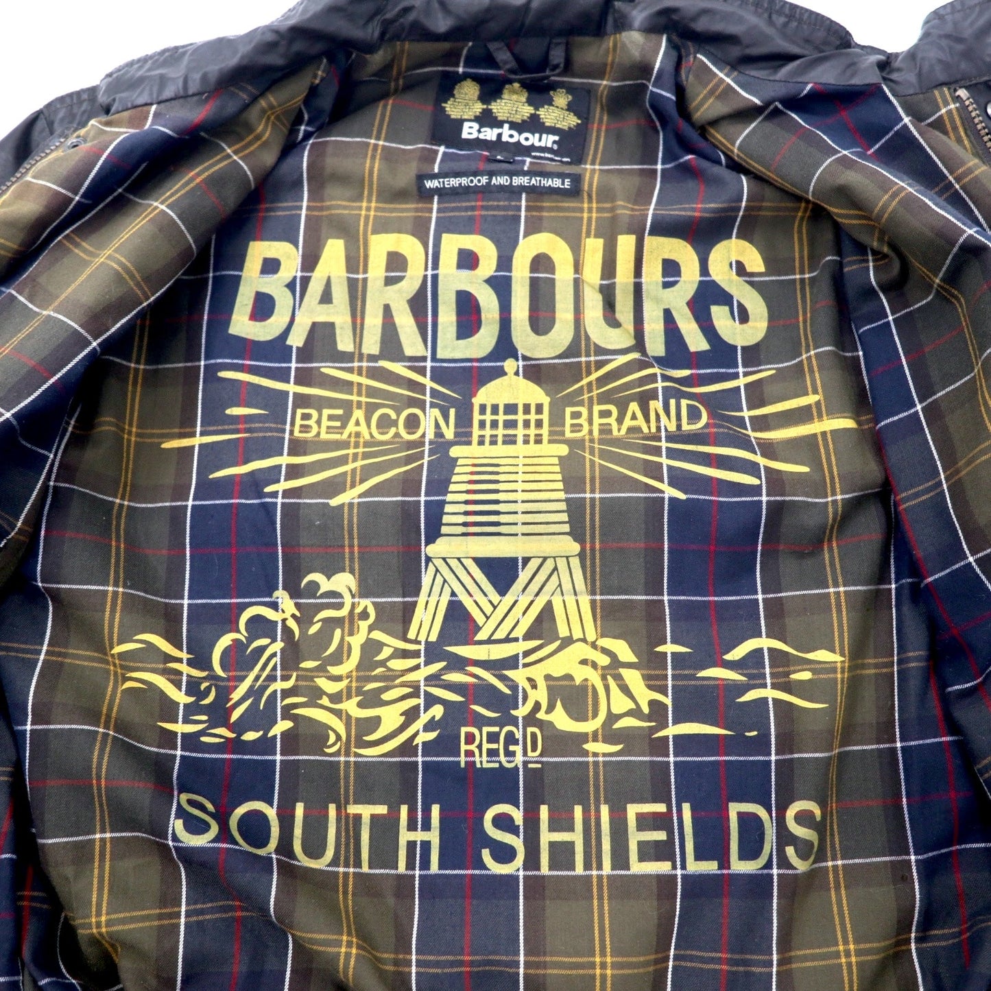 Barbour フライトジャケット L ブラウン コットン ポリエステル 防水 WATERPROOF AND BREATHABLE 裏地チェック CARBON FINISH FLYER
