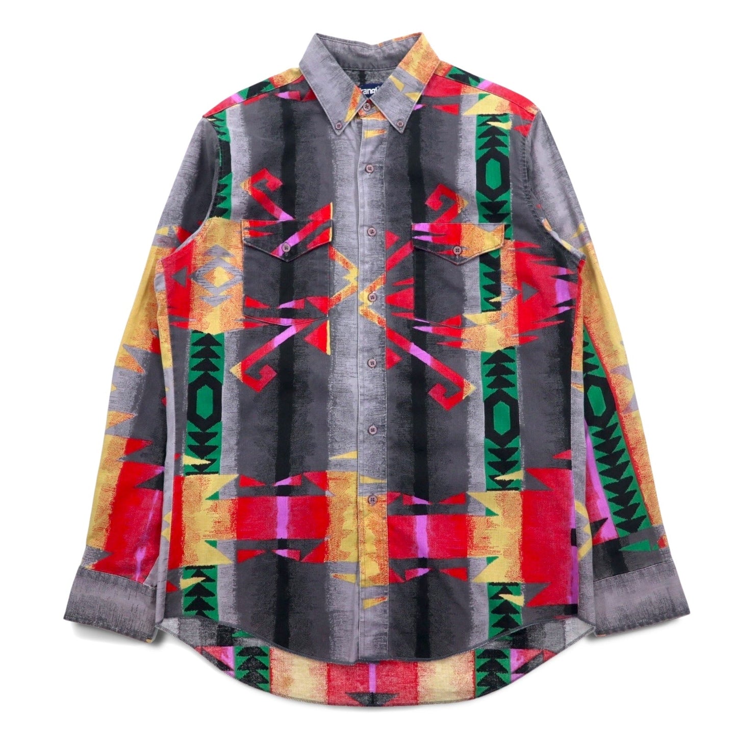 WRANGLER 90年代 USA製 ネイティブ柄 ボタンダウン ウエスタンシャツ XL グレー コットン
