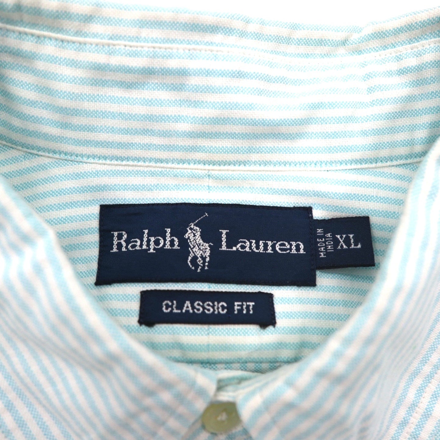 Ralph Lauren 90年代 クラシックフィット 半袖 オックスフォード ボタンダウンシャツ XL ホワイト ブルー ストライプ スモールポニー刺繍
