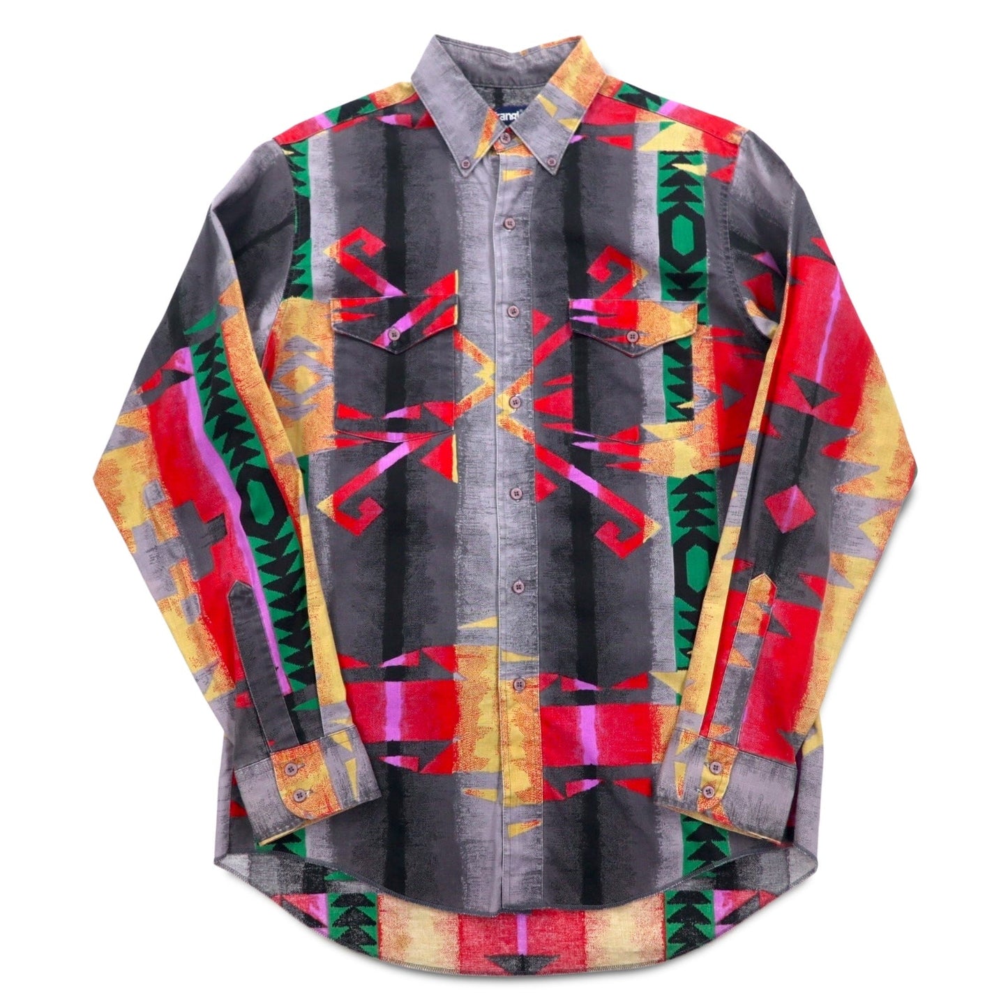 WRANGLER 90年代 USA製 ネイティブ柄 ボタンダウン ウエスタンシャツ XL グレー コットン