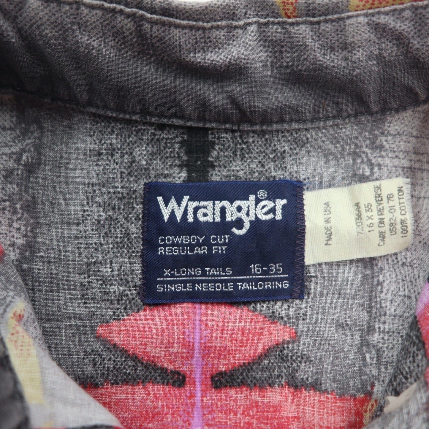 WRANGLER 90年代 USA製 ネイティブ柄 ボタンダウン ウエスタンシャツ XL グレー コットン