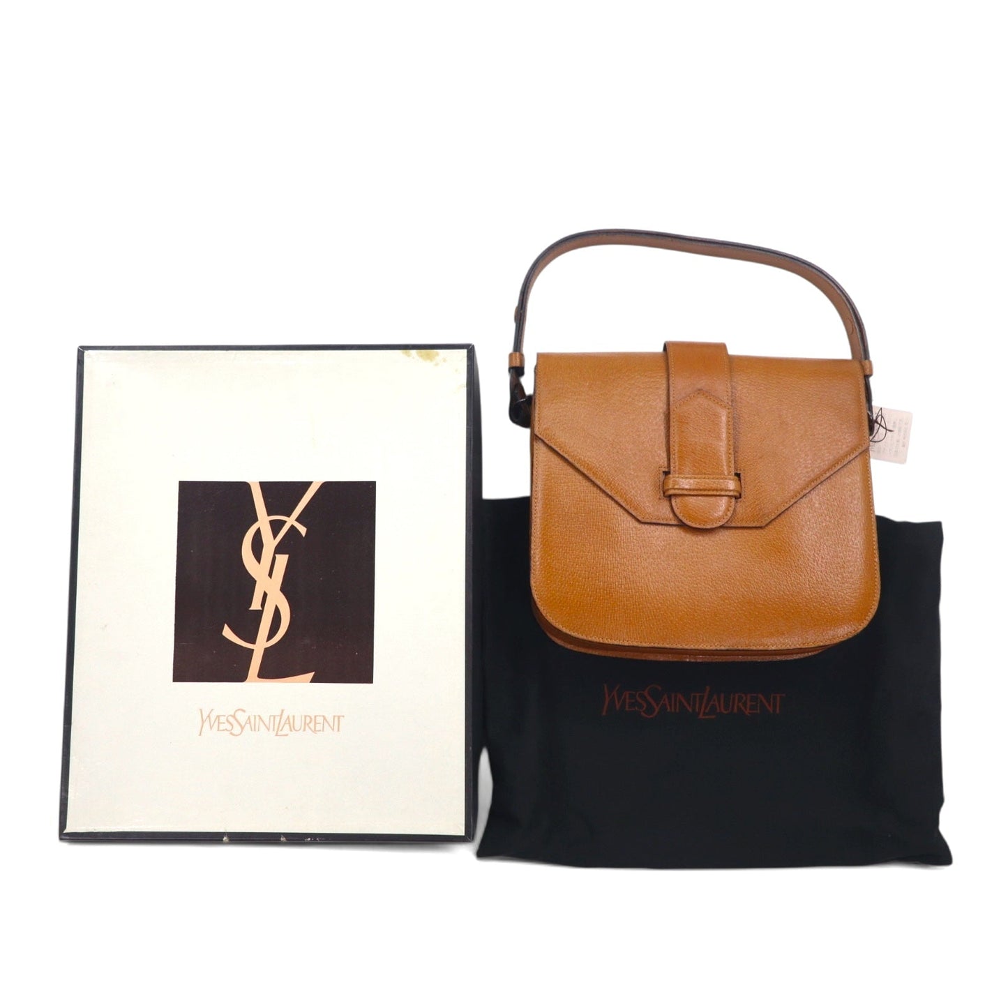 YVES SAINT LAURENT ヴィンテージ ベルテッド スクエア ショルダーバッグ ハンドバッグ ブラウン レザー
