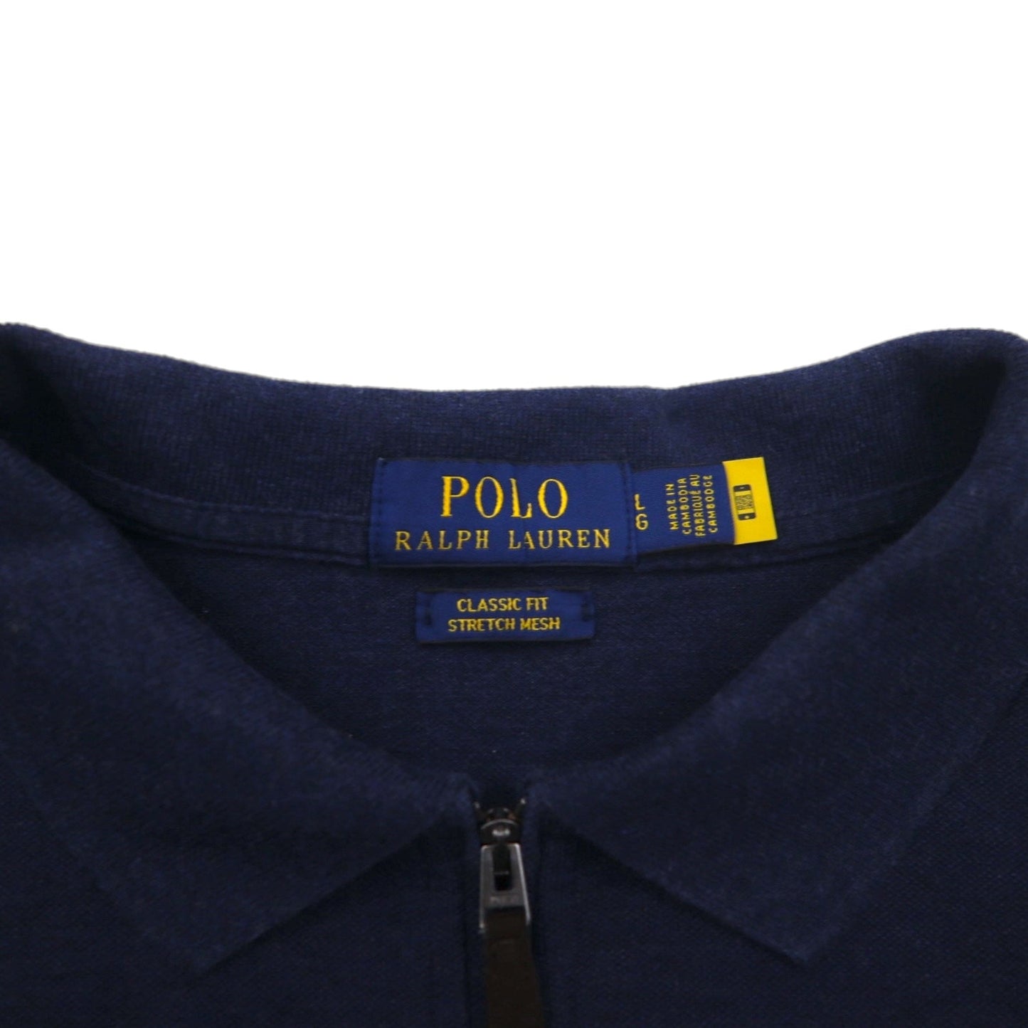 POLO RALPH LAUREN クラシックフィット ストレッチ メッシュ ハーフジップ ポロシャツ L ネイビー コットン スモールポニー刺繍
