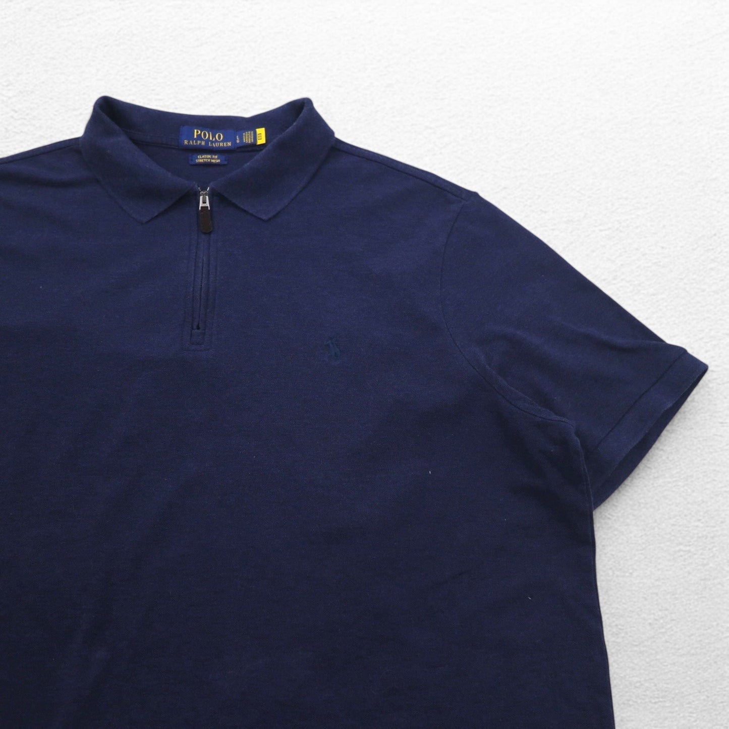 POLO RALPH LAUREN クラシックフィット ストレッチ メッシュ ハーフジップ ポロシャツ L ネイビー コットン スモールポニー刺繍