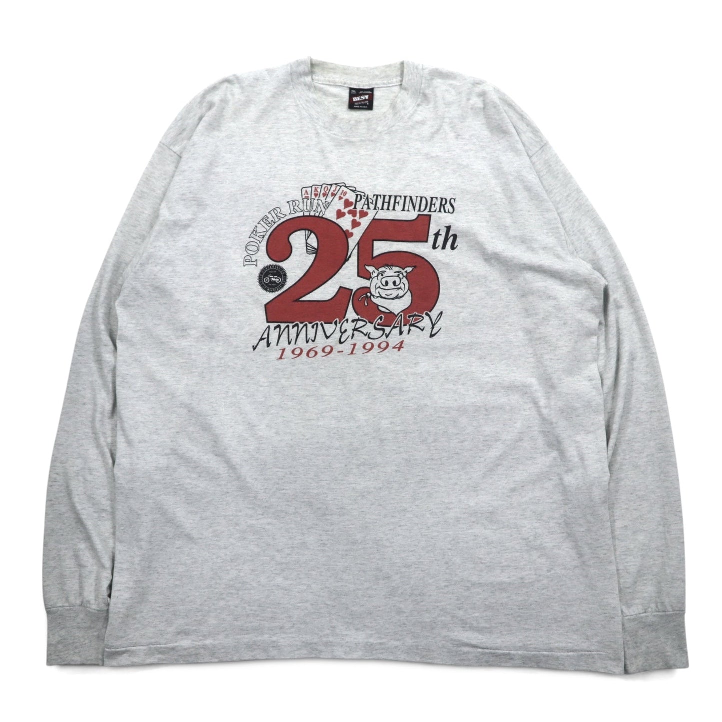 USA製 90年代 FRUIT OF THE LOOM ロングスリーブTシャツ ロンT XXL グレー PORKER RUN ビッグサイズ