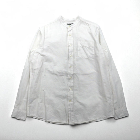 Eddie Bauer リネン バンドカラーシャツ L ホワイト 麻 コットン 胸ポケット ビッグサイズ