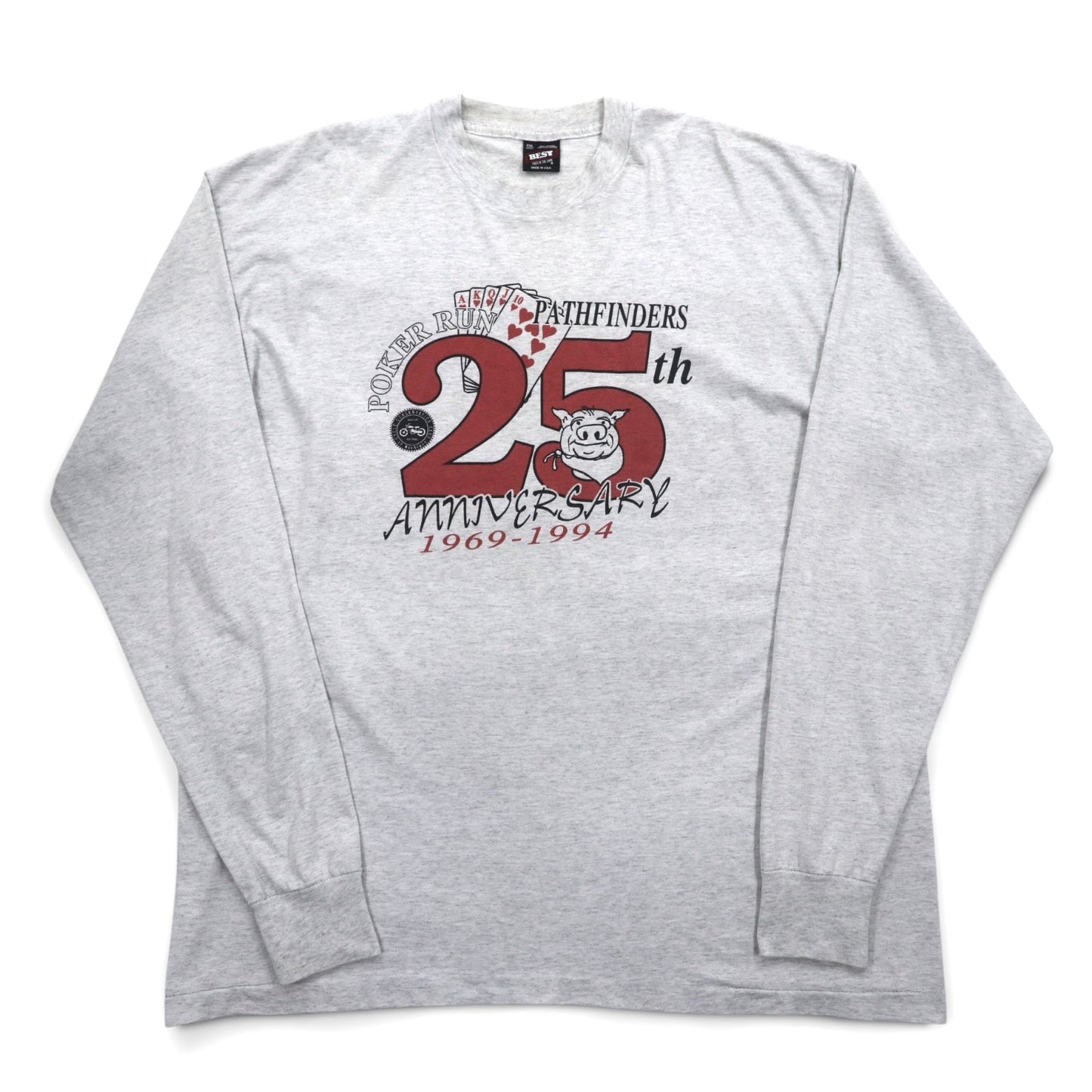 USA製 90年代 FRUIT OF THE LOOM ロングスリーブTシャツ ロンT XXL グレー PORKER RUN ビッグサイズ