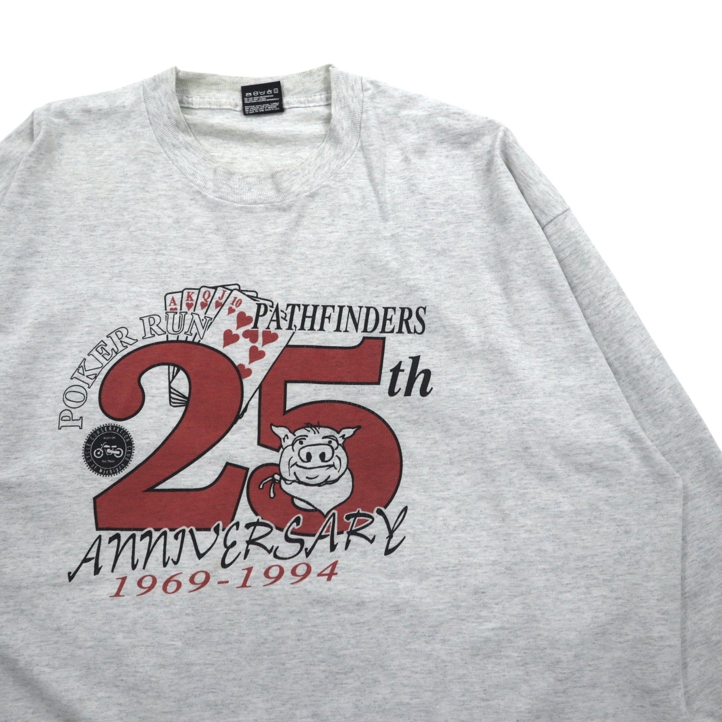 USA製 90年代 FRUIT OF THE LOOM ロングスリーブTシャツ ロンT XXL グレー PORKER RUN ビッグサイズ