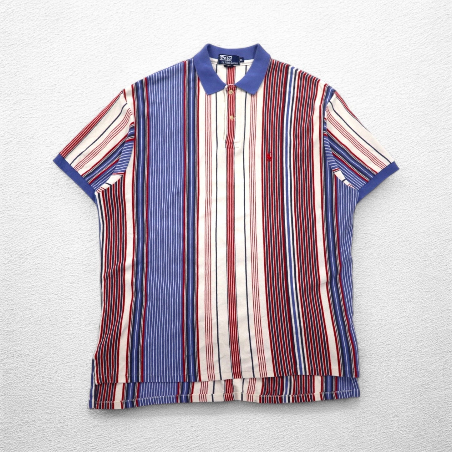 Polo by Ralph Lauren 90年代 USA製 マルチストライプ 鹿の子 ポロシャツ XL ホワイト ブルー レッド スモールポニー刺繍