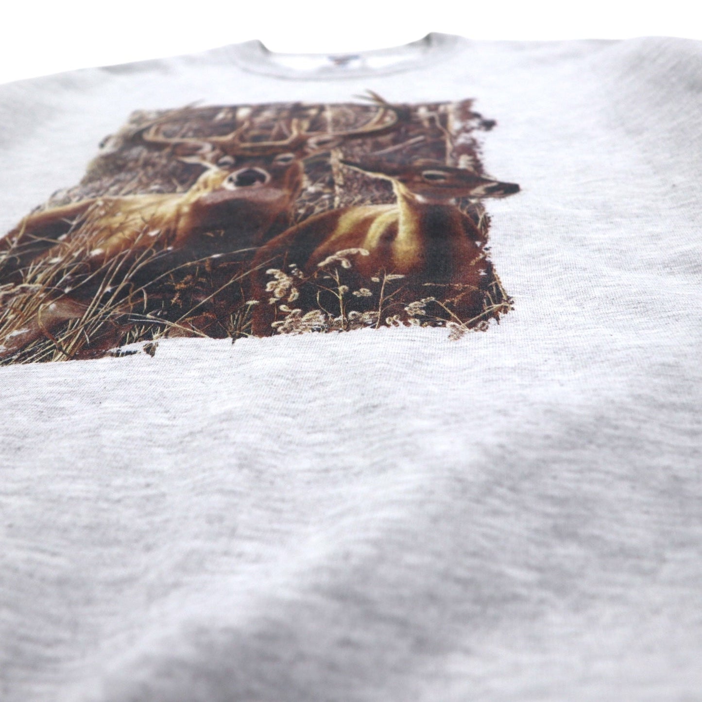 JERZEES スウェット L グレー アニマル プリント 鹿 コットン ポリエステル 裏起毛