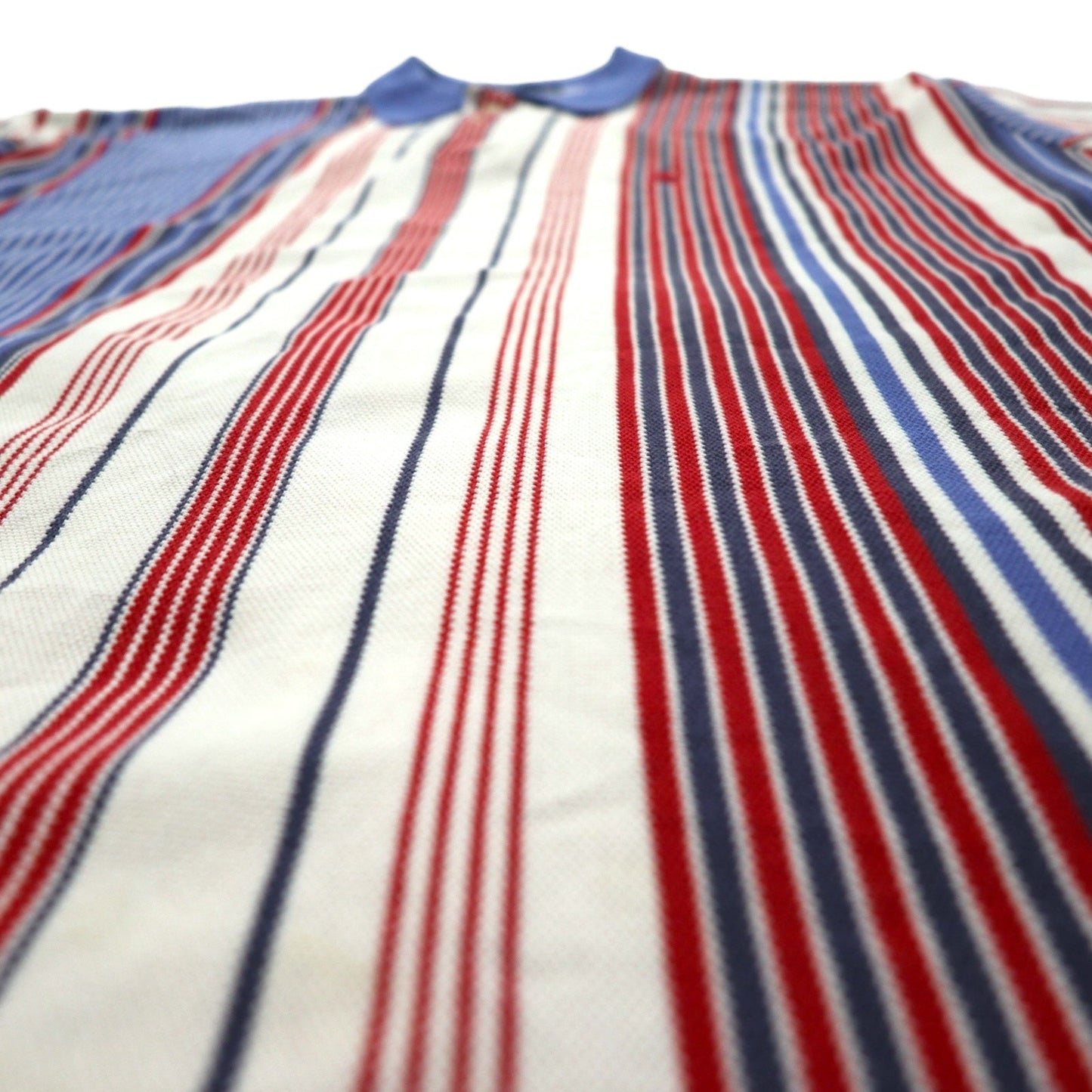 Polo by Ralph Lauren 90年代 USA製 マルチストライプ 鹿の子 ポロシャツ XL ホワイト ブルー レッド スモールポニー刺繍
