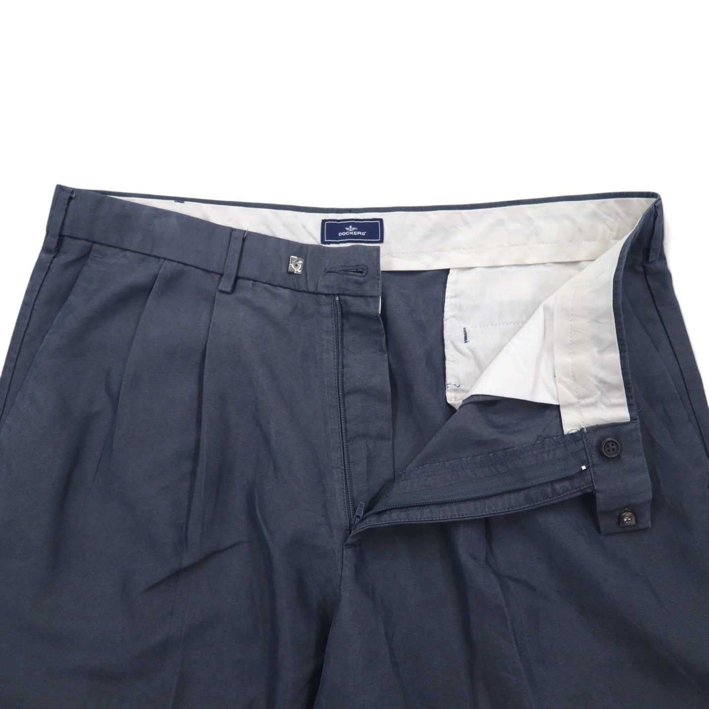 DOCKERS ( Levi's ) リラックスフィット タック ワイド スラックスパンツ L ネイビー テンセル ポリエステル PLEATED RELAXED FIT