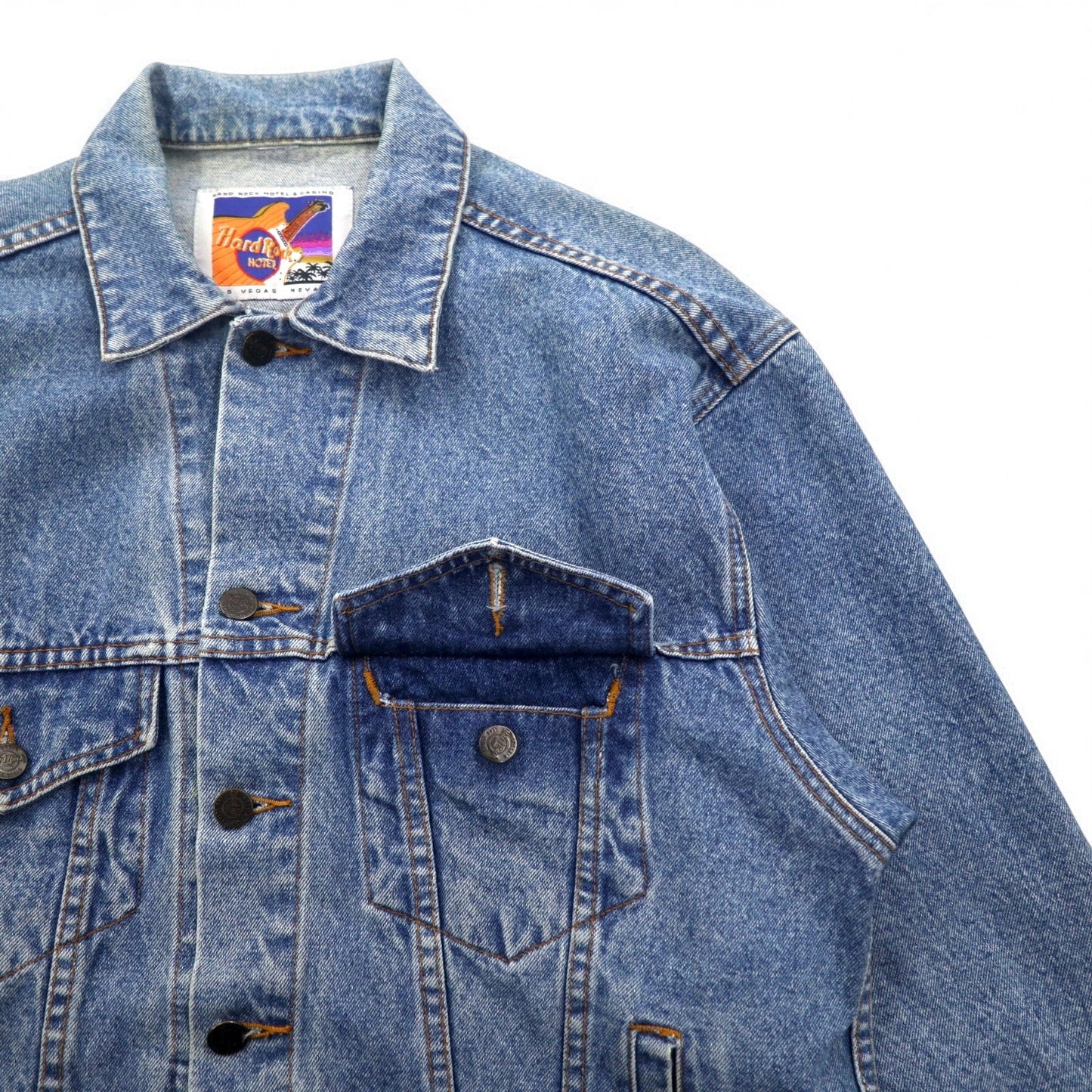 Hard Rock HOTEL 90年代 デニムジャケット Gジャン L インディゴ ブルー バックロゴ刺繍 LAS VEGAS