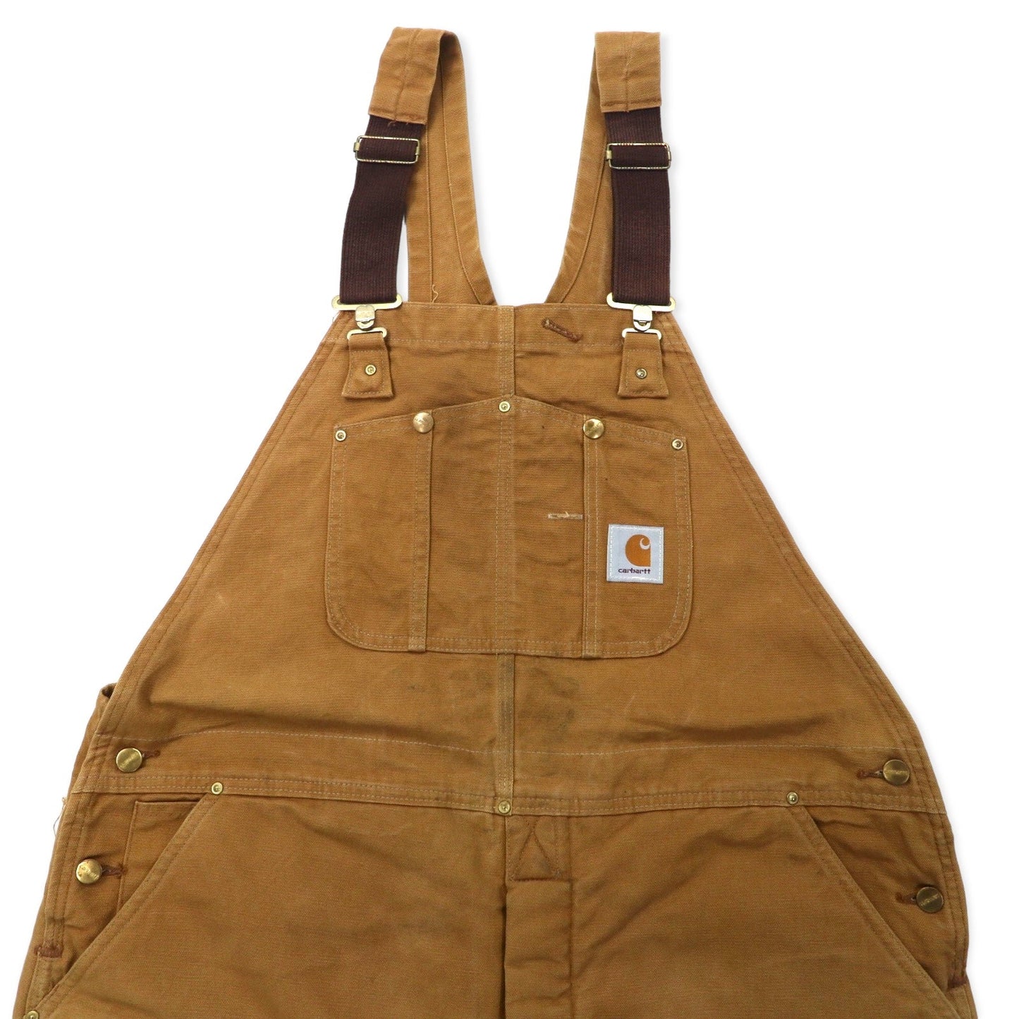 carhartt USA製 80年代 ダブルニー ダック オーバーオール 44 ベージュ コットン 裏地キルティング 星タグ RUGGED FLEX RIGBY BIB OVERALLS 6FBQZ
