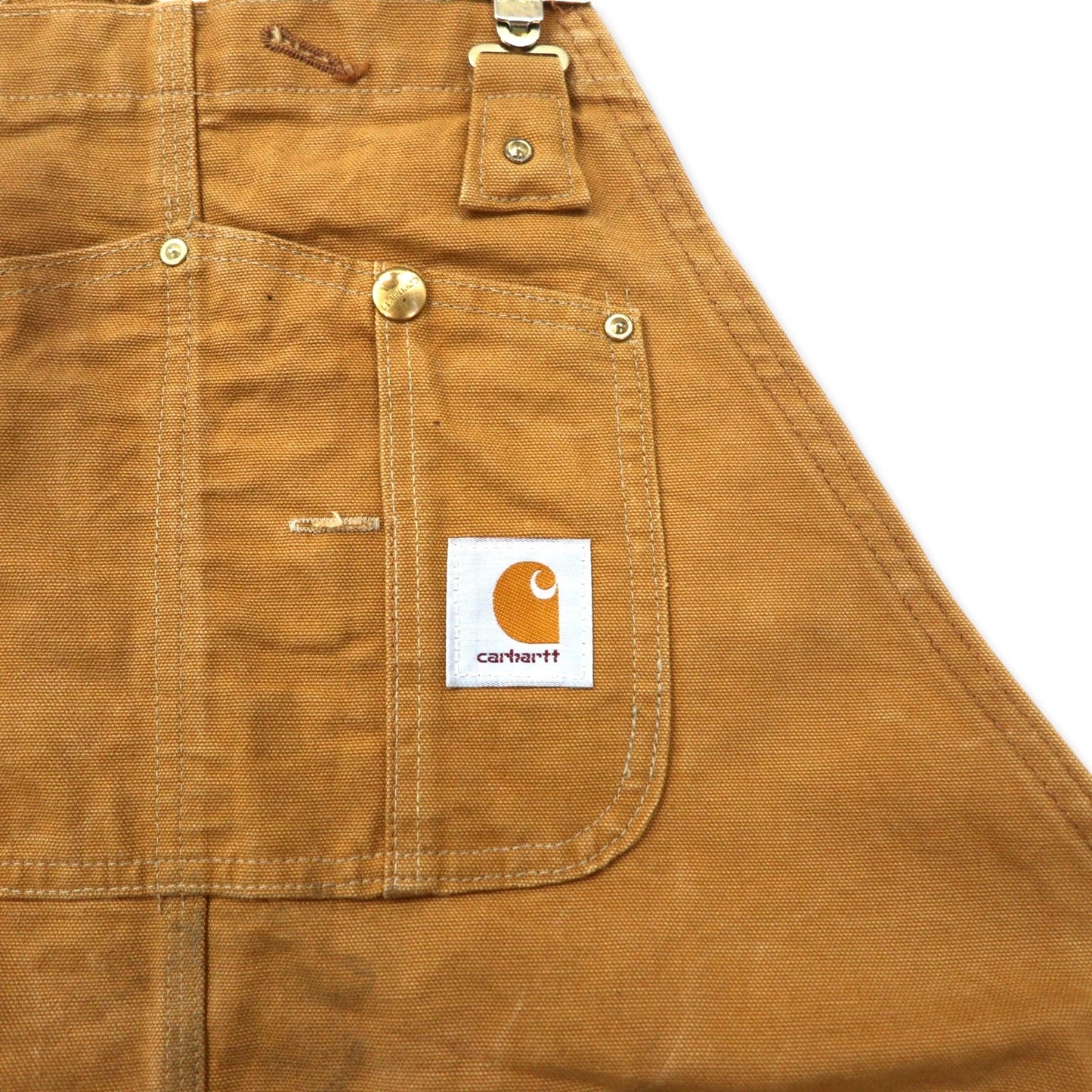 carhartt USA製 80年代 ダブルニー ダック オーバーオール 44 ベージュ コットン 裏地キルティング 星タグ RUGGED FLEX RIGBY BIB OVERALLS 6FBQZ