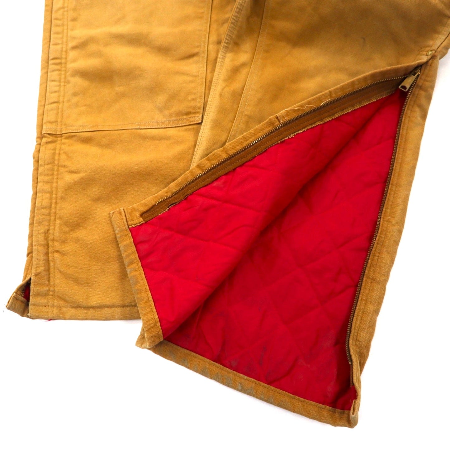 carhartt USA製 80年代 ダブルニー ダック オーバーオール 44 ベージュ コットン 裏地キルティング 星タグ RUGGED FLEX RIGBY BIB OVERALLS 6FBQZ