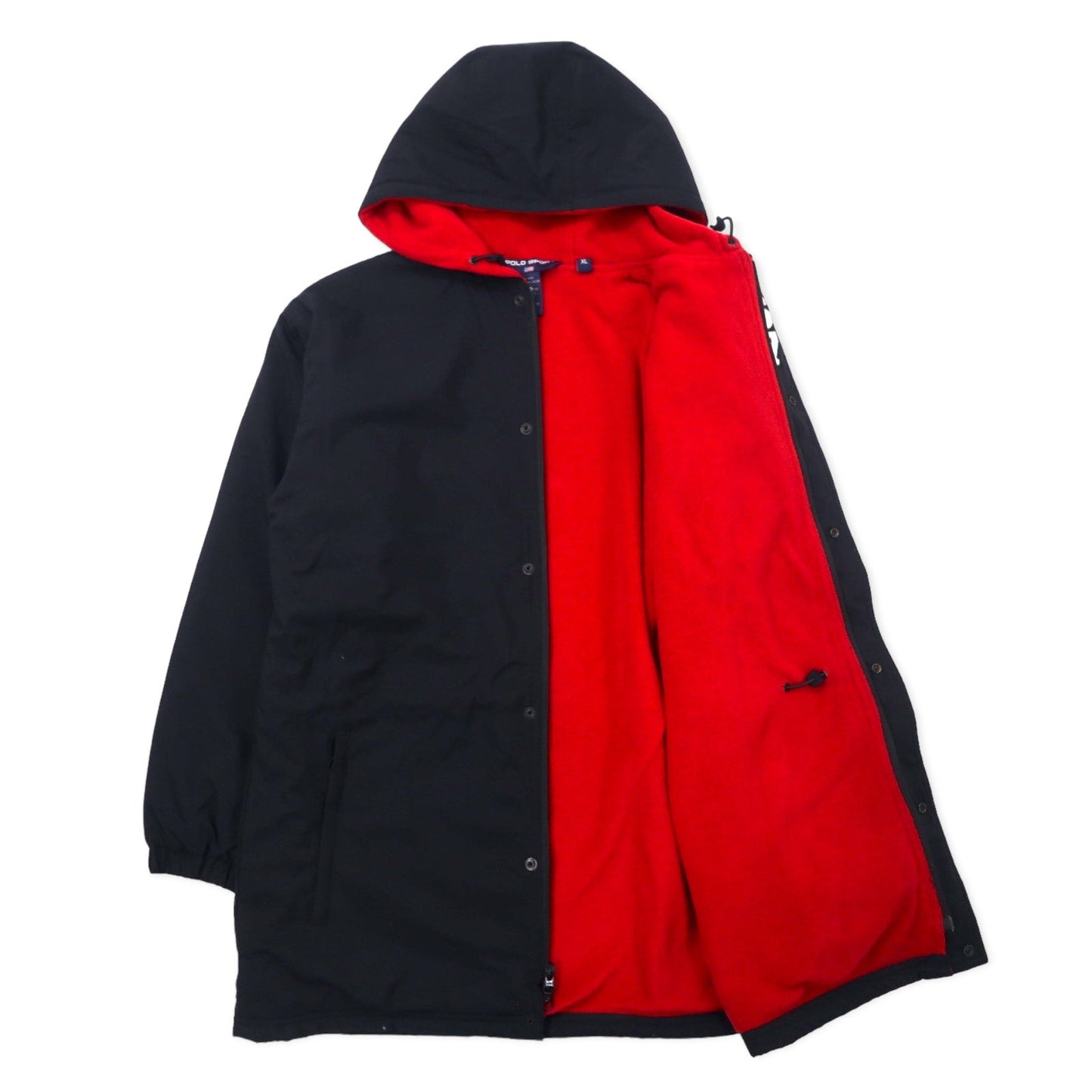 POLO SPORT RALPH LAUREN 90年代 ナイロンジャケット フーディー XL ブラック フリースライナー バックロゴプリント ドローコード