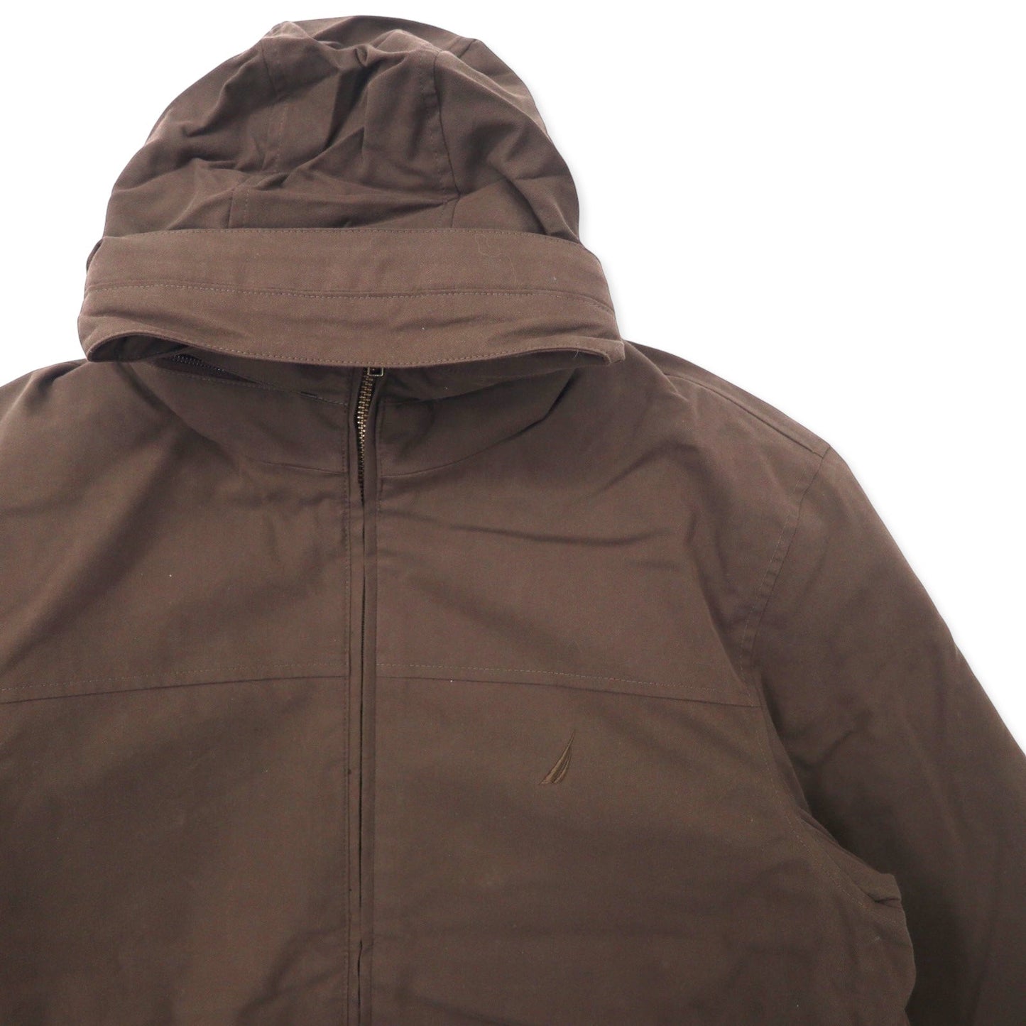NAUTICA スタンドカラージャケット L カーキ コットン ポリエステル フード収納式 ワンポイントロゴ刺繍