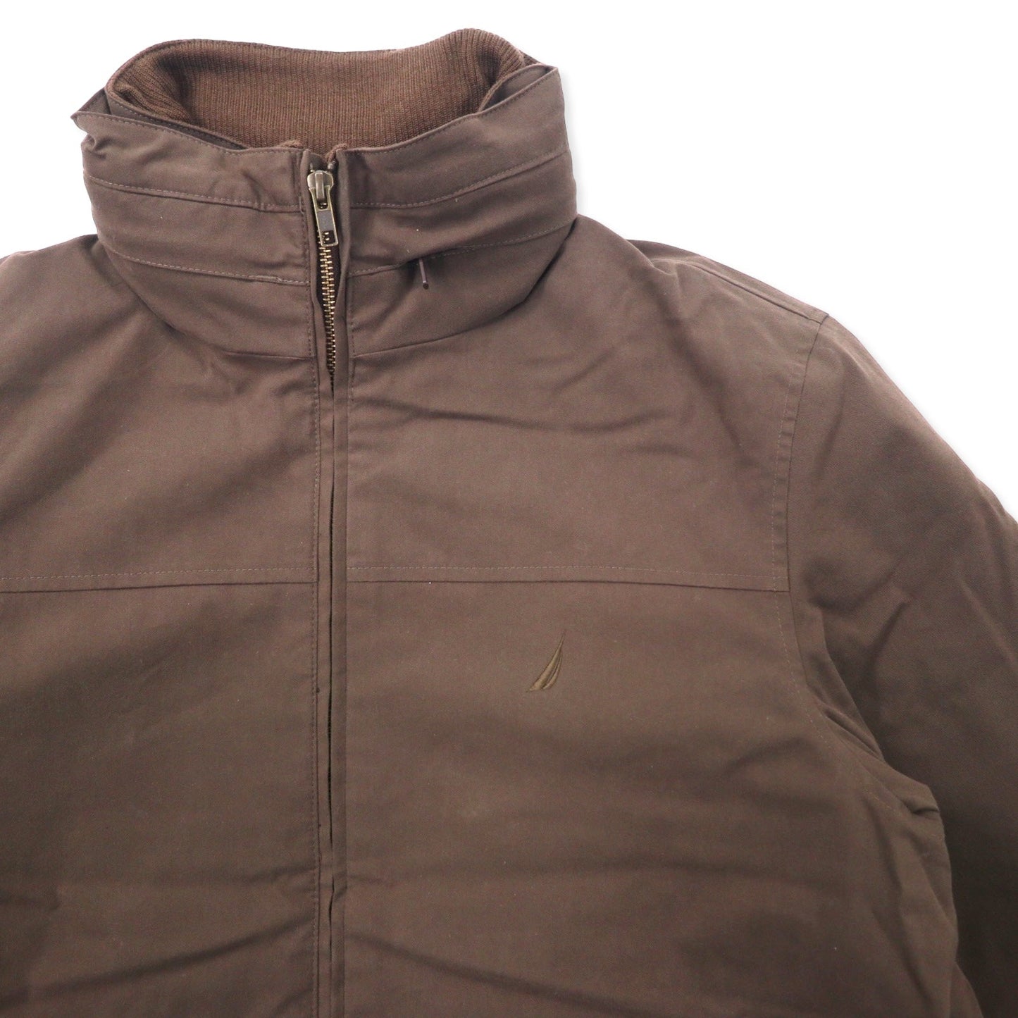 NAUTICA スタンドカラージャケット L カーキ コットン ポリエステル フード収納式 ワンポイントロゴ刺繍