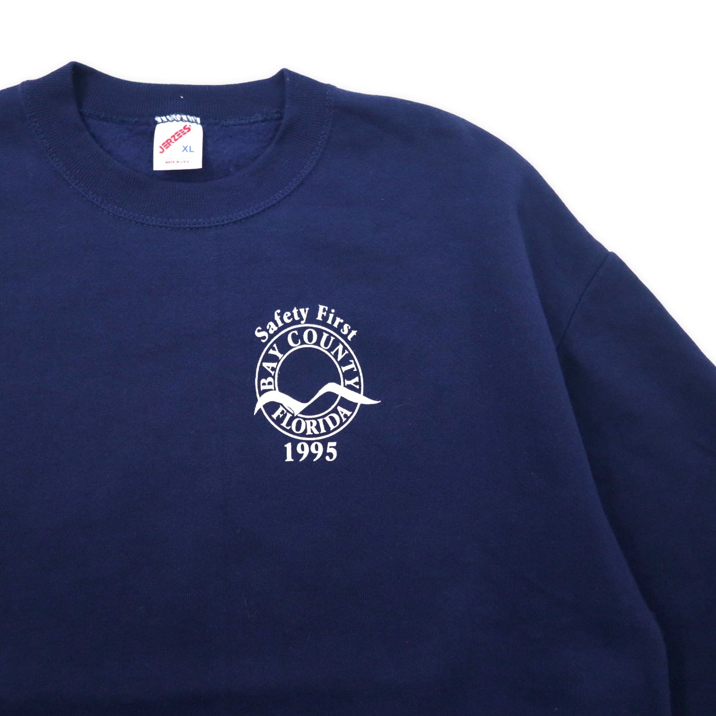 JERZEES USA製 90年代 プリントスウェット XL ネイビー コットン 裏起毛 BAY COUNTY FLORIDA