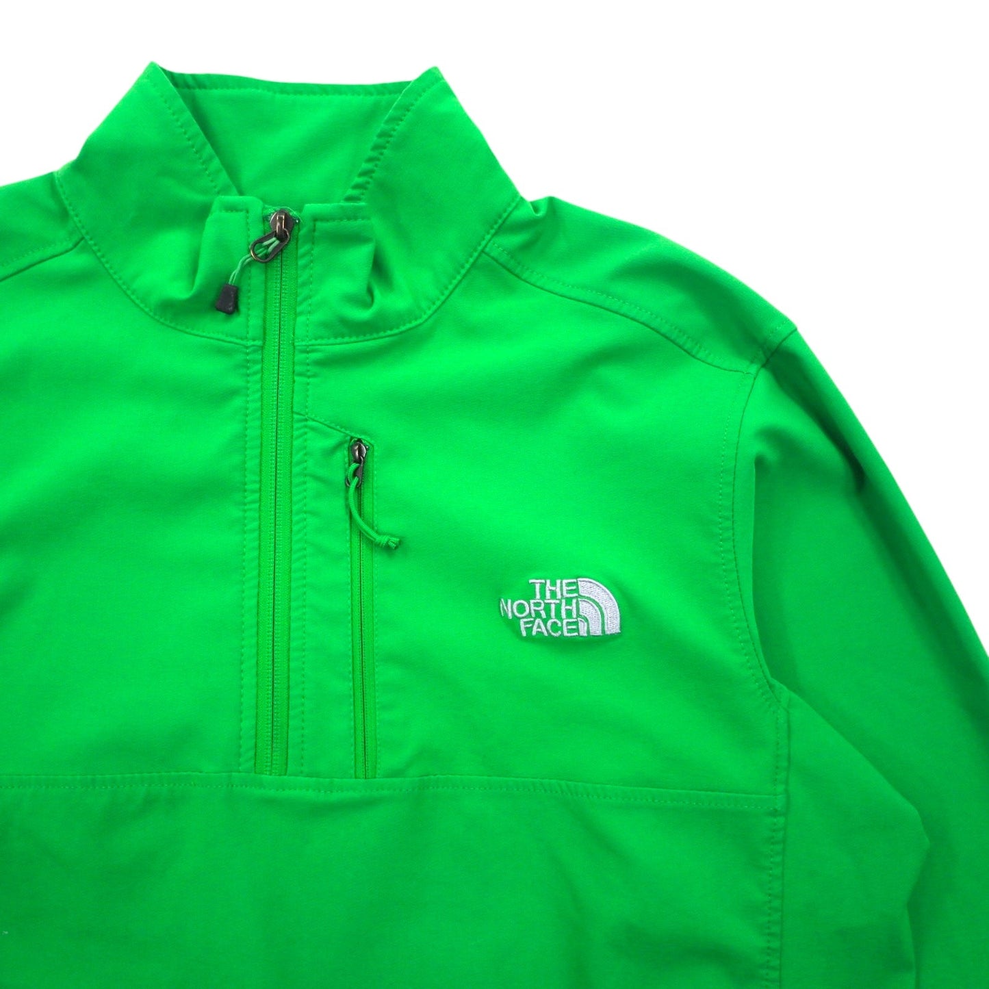 THE NORTH FACE ハーフジップ ソフトシェルジャケット L グリーン ポリエステル ARDJ ドローコード