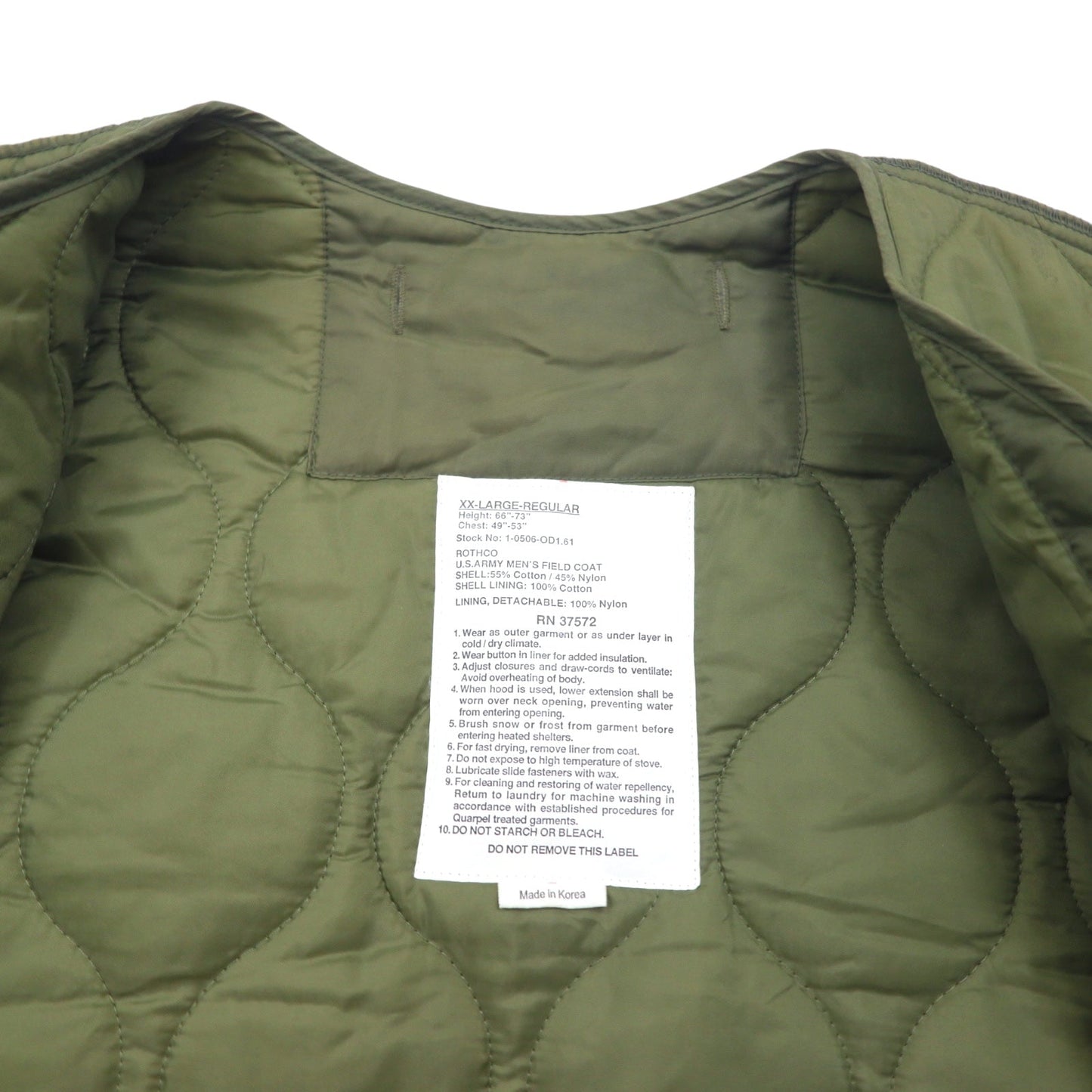 US ARMY 米軍 キルティングライナー ジャケット XXL カーキ ナイロン ミリタリー ROTHCO 1-0506-OM1.61