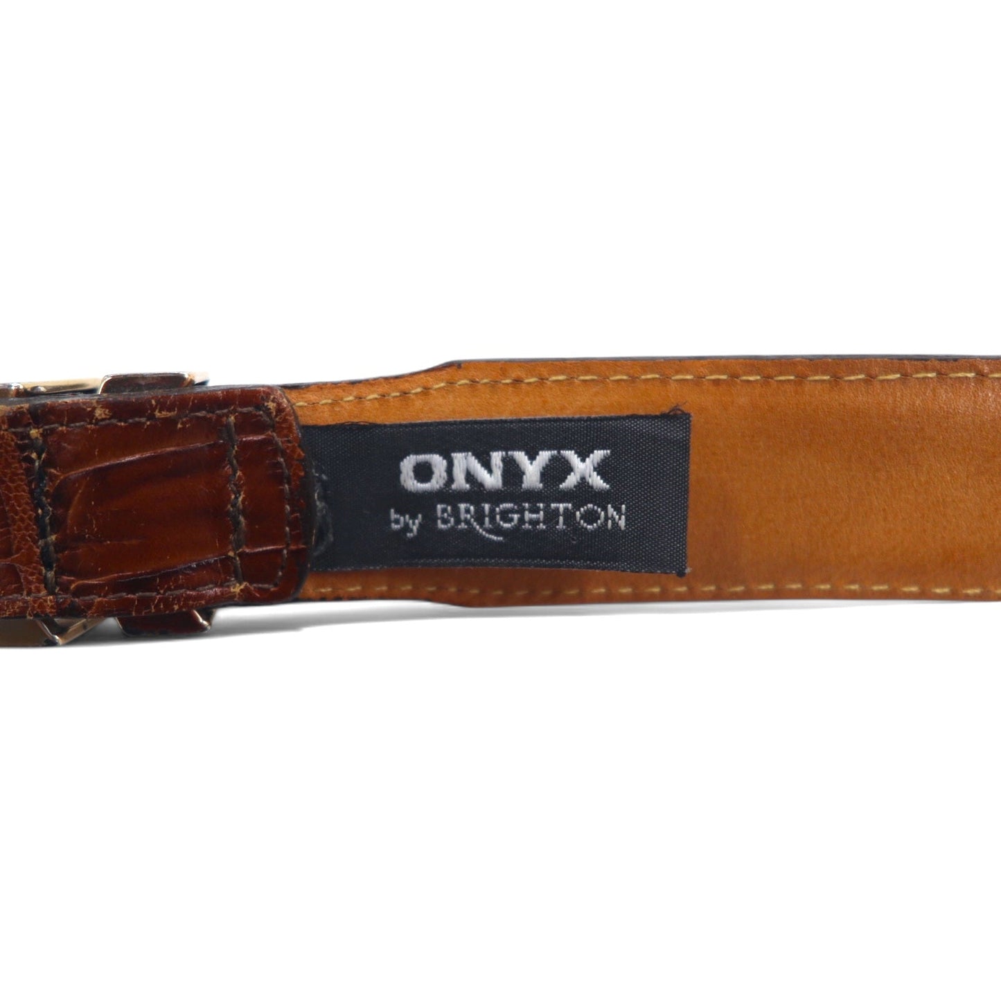 USA製 90年代 ONYX by BRIGHTON パイソン型押し レザーベルト ブラウン レザー 32 19407