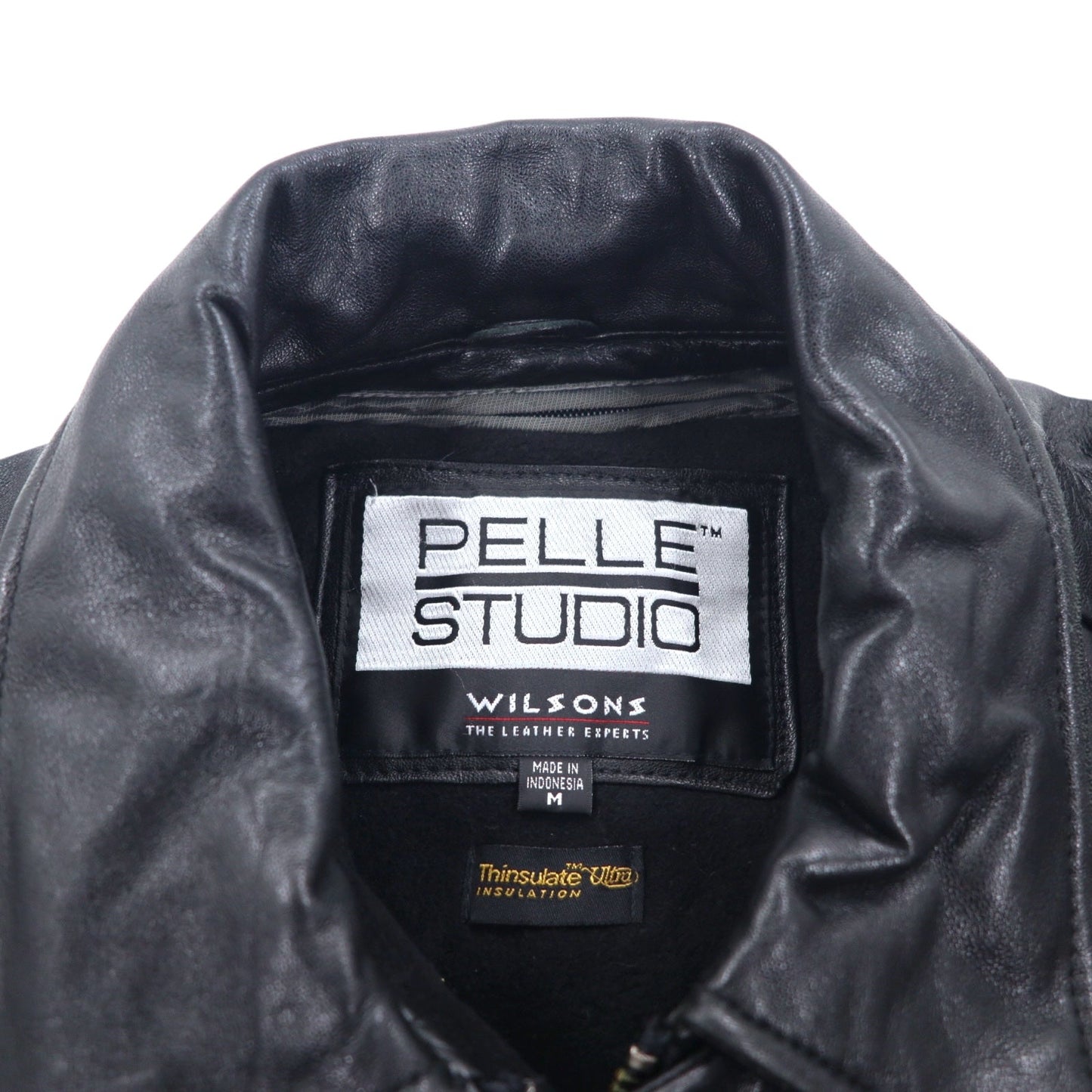 90年代 PELLE STUDIO ( WILSONS ) Thinsulate 中綿 レザーコート カーコート M ブラック レザー ライナー着脱式