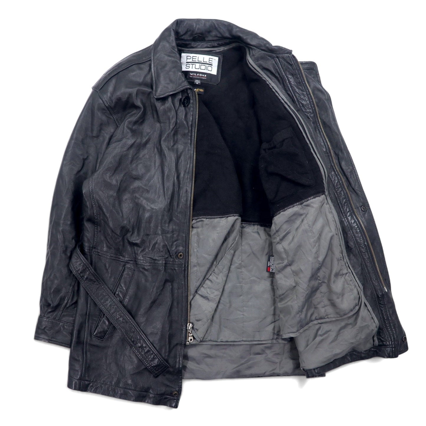 90年代 PELLE STUDIO ( WILSONS ) Thinsulate 中綿 レザーコート カーコート M ブラック レザー ライナー着脱式