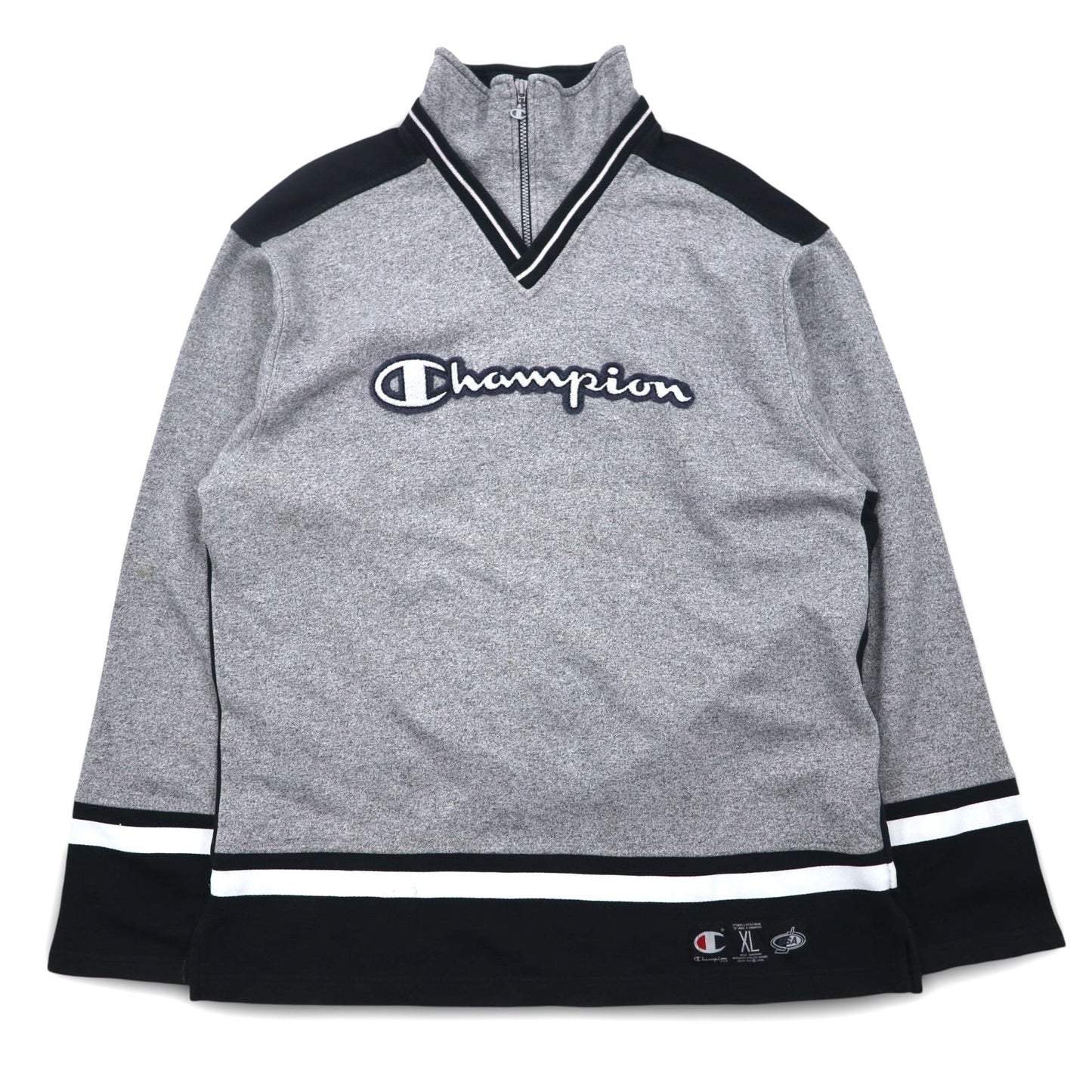 Champion USA 90年代 イタリア製 ハーフジップ レイヤード スウェット XL グレー コットン スクリプトロゴ ワッペン