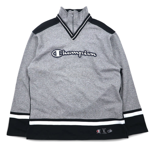 Champion USA 90年代 イタリア製 ハーフジップ レイヤード スウェット XL グレー コットン スクリプトロゴ ワッペン