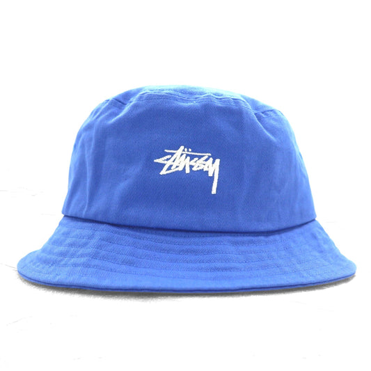 stussy ストックロゴ 刺繍 バケットハット S/M ブルー コットン STOCK BUCKET HAT