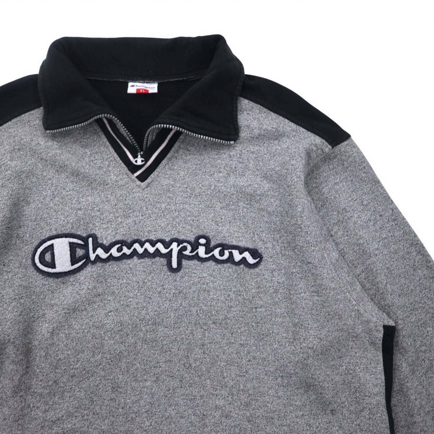 Champion USA 90年代 イタリア製 ハーフジップ レイヤード スウェット XL グレー コットン スクリプトロゴ ワッペン