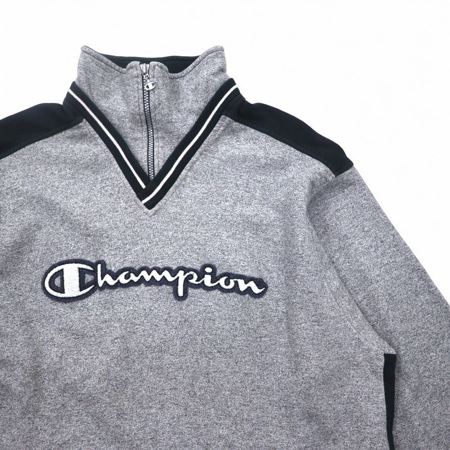 Champion USA 90年代 イタリア製 ハーフジップ レイヤード スウェット XL グレー コットン スクリプトロゴ ワッペン